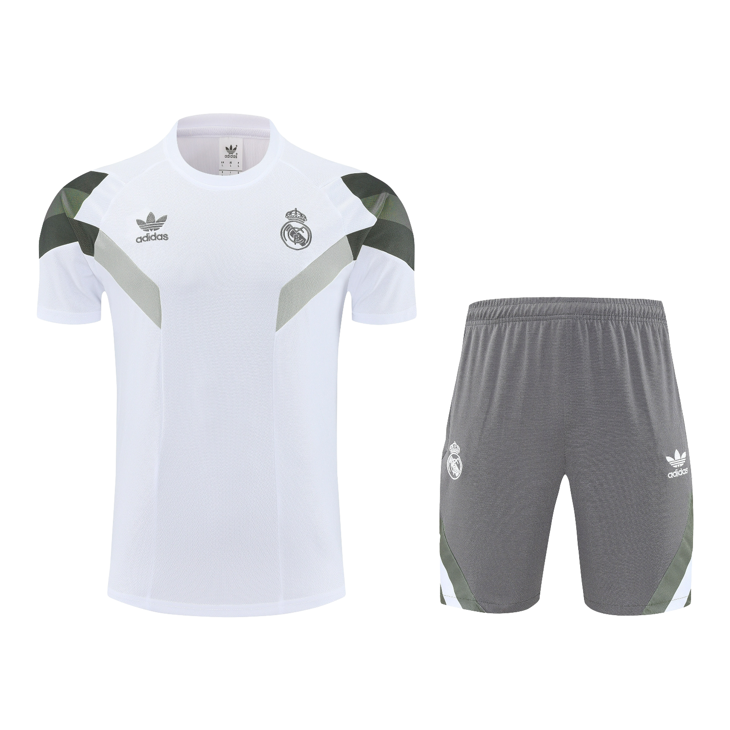AlphaJersey-Real Madrid 25-26 Short-Sleeve Training Set - White Top & Gray Shorts