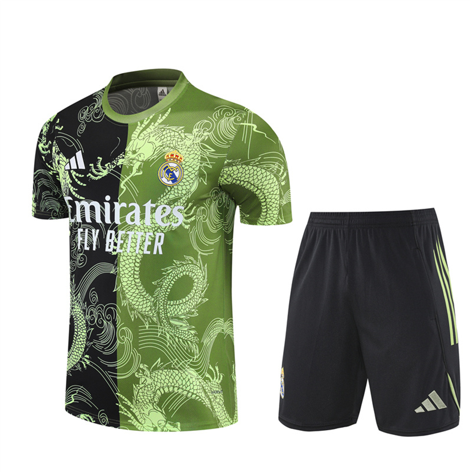 AlphaJersey-Real Madrid 25-26 Short-Sleeve Training Set - Green Black Top & Black Shorts