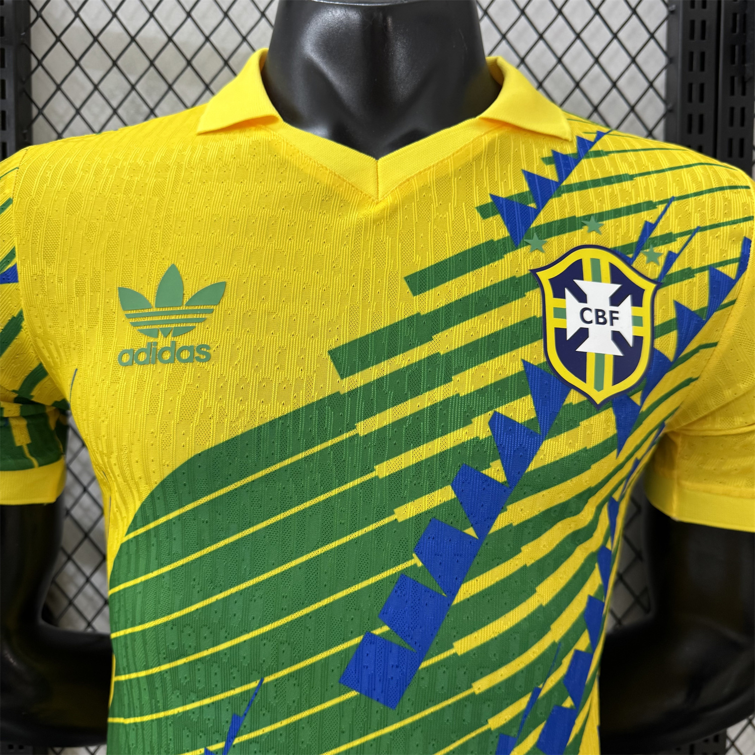 AlphaJersey-Brazil 2026 Blue-Green Stripes Yellow Special Jersey - Player Version