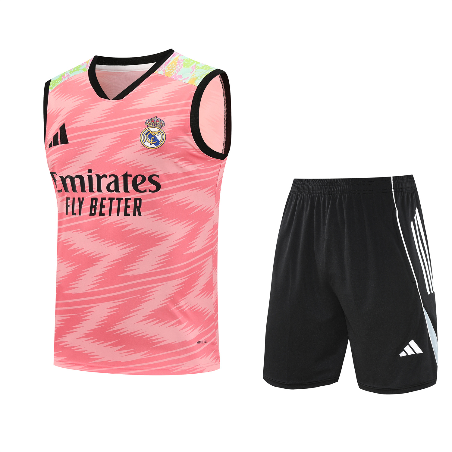 AlphaJersey-Real Madrid 25-26 Vest Training Set - Pink Arrow Pattern Vest & Black Shorts