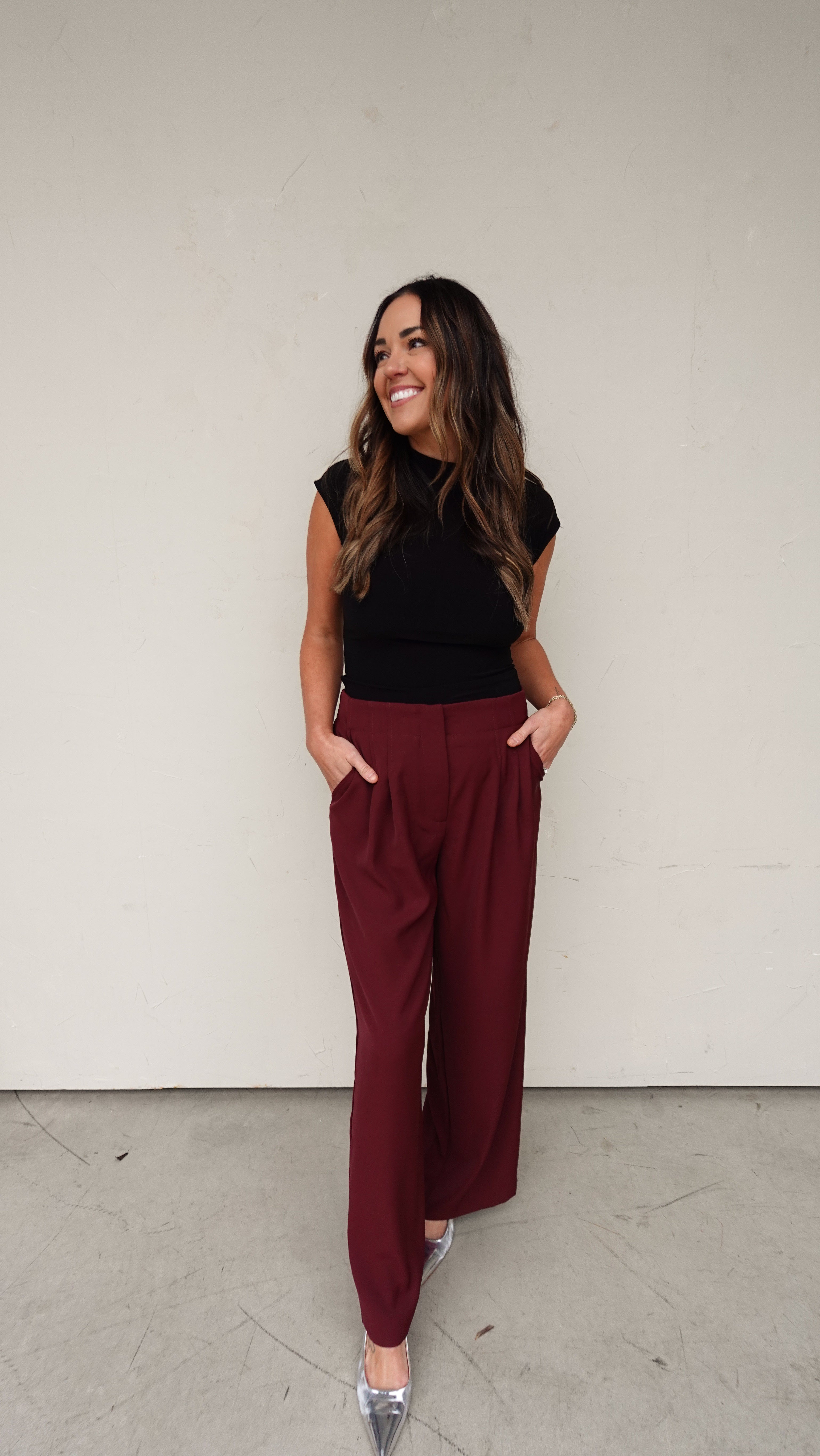 Wide Leg Trouser - Burgundy | Elegant Women's Fashion by coolavocek