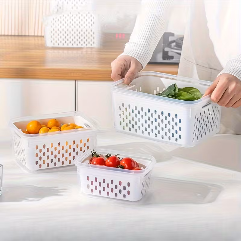 4pcs set premium leak proof food storage containers 2 layer airtight design for   prep reusable stackable kitchen organizers   fruits vegetables meat   Product details 3
