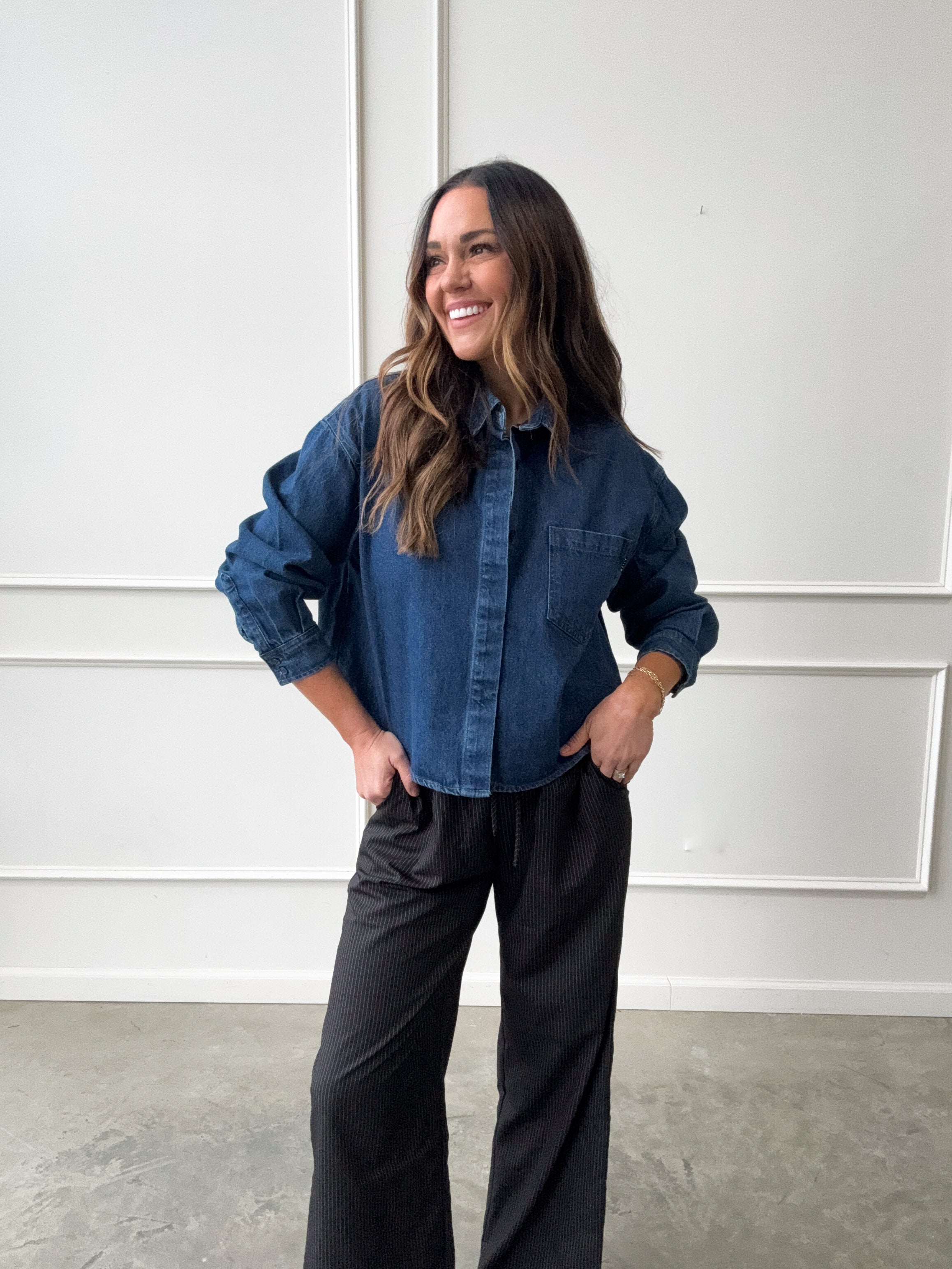 Black Pinstripe Elastic-Waist Pant | Elegant Women's Fashion by coolavocek