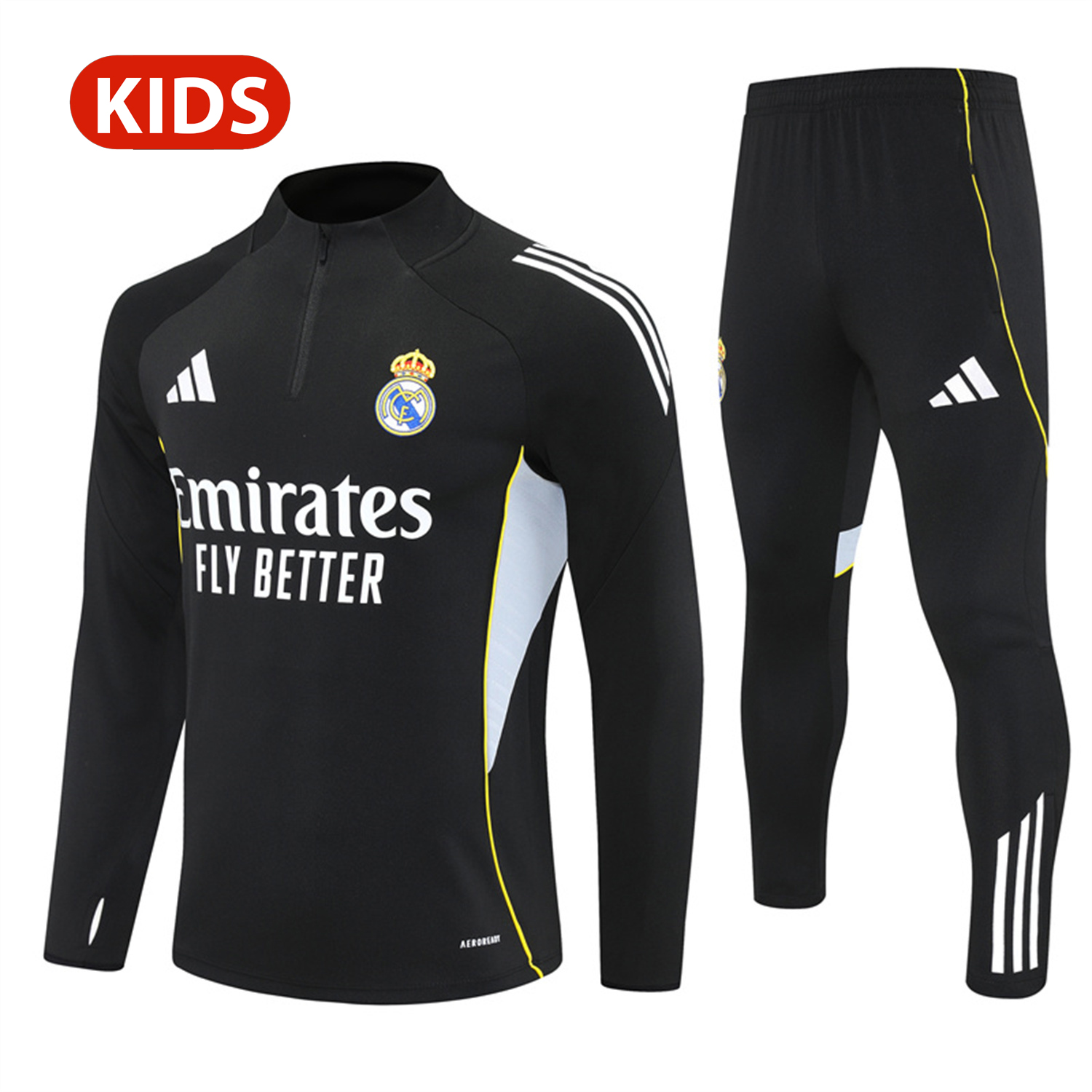 AlphaJersey-Real Madrid 25-26 Kid Long Sleeves Training Set - Black Top & Black Pants