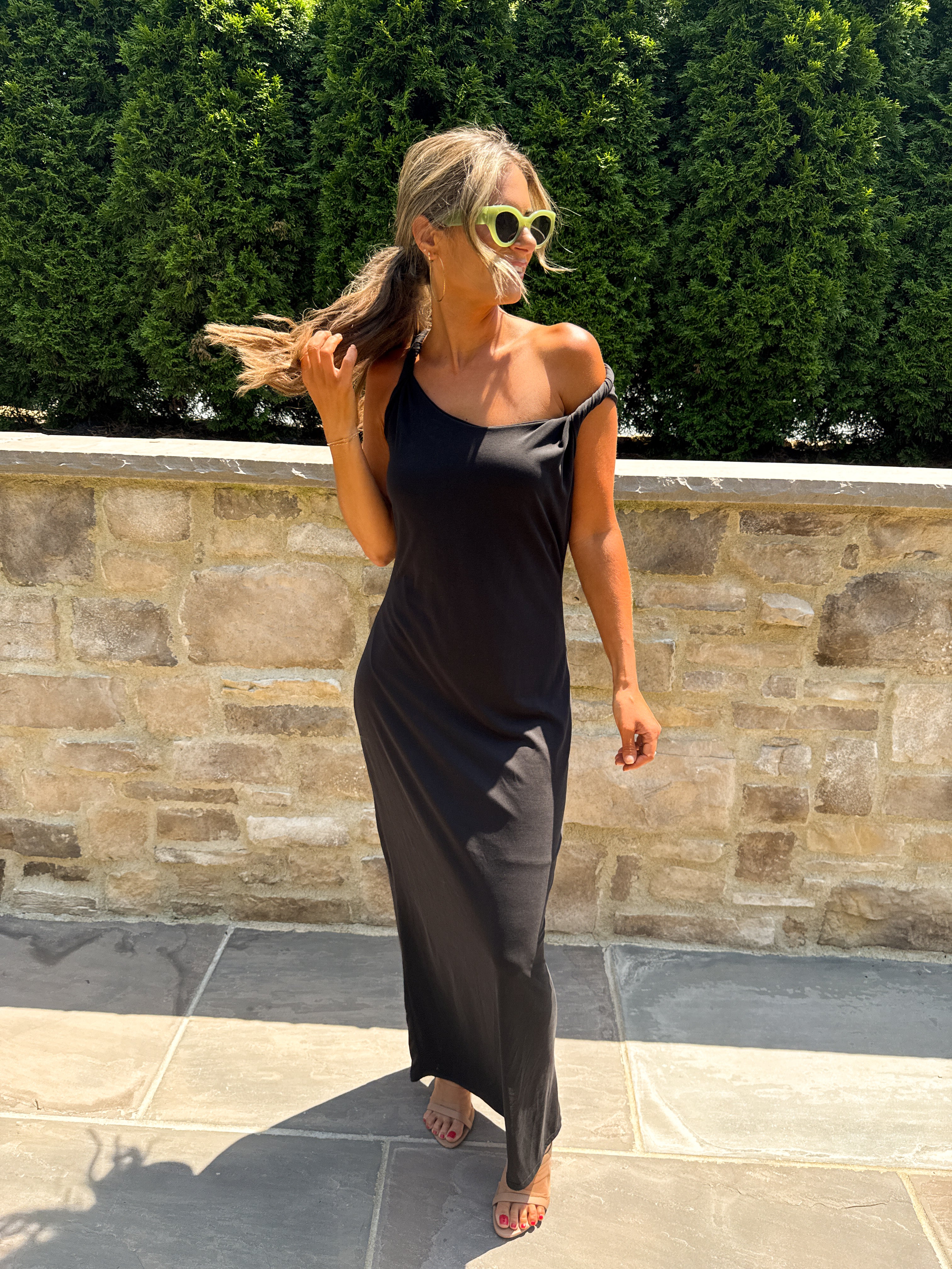 Black Maxi Dress with Twist Straps | Elegant Women's Fashion by coolavocek