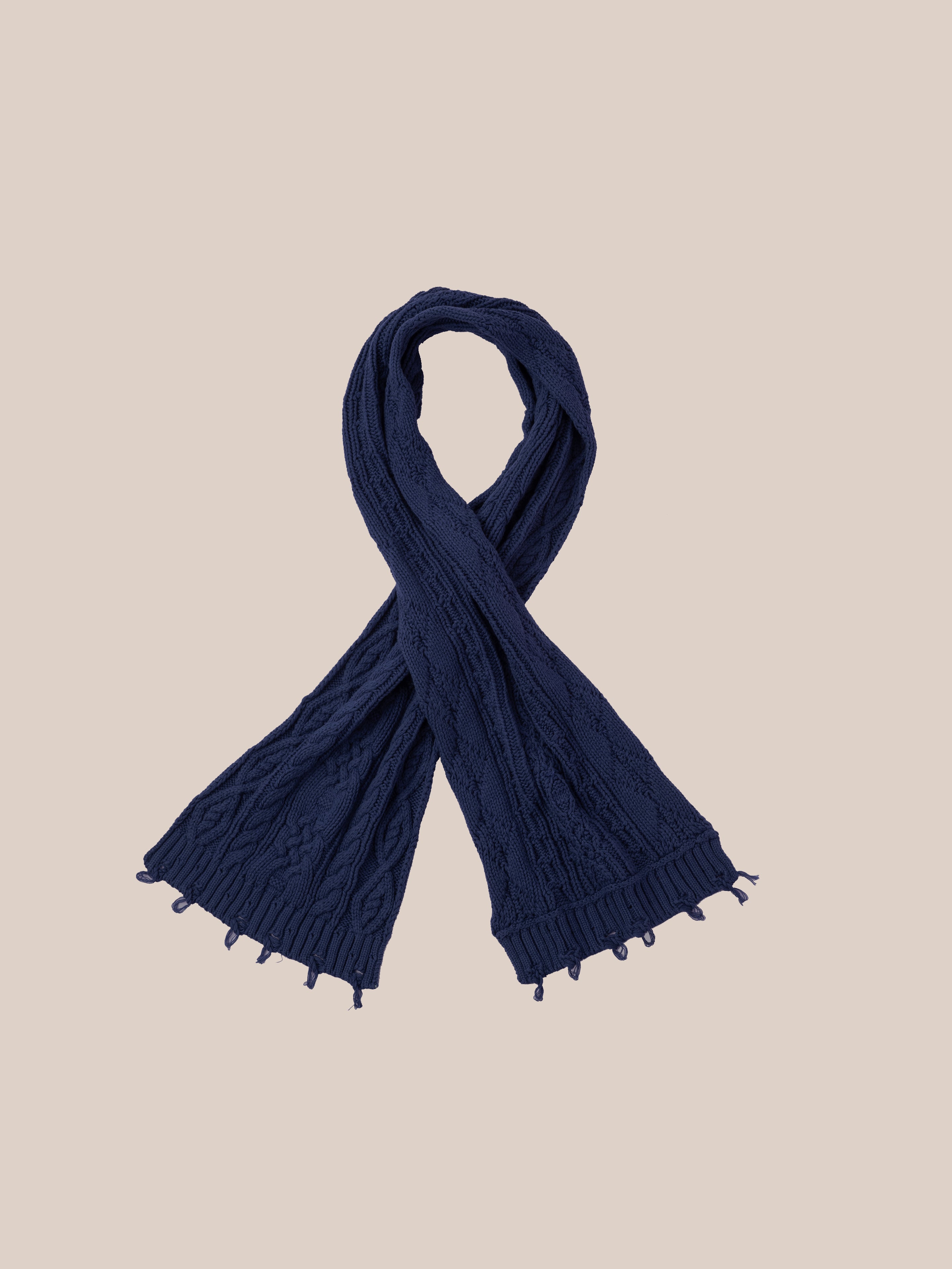 Navy Distressed Cable Knit Scarf | Modern Menswear by yycbvcnbmmnbm