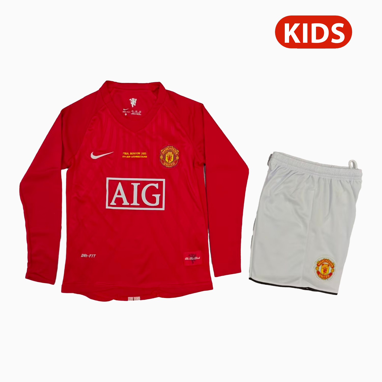 AlphaJersey-Retro Manchester United 2007-08 Home Long Sleeves Kids Kit