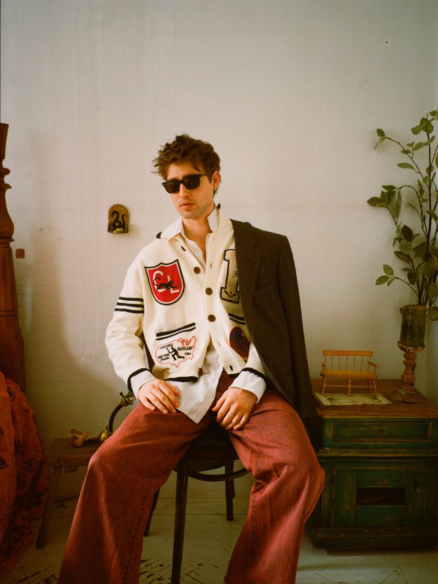 York Varsity Patch Collared Cardigan | Modern Menswear by yycbvcnbmmnbm