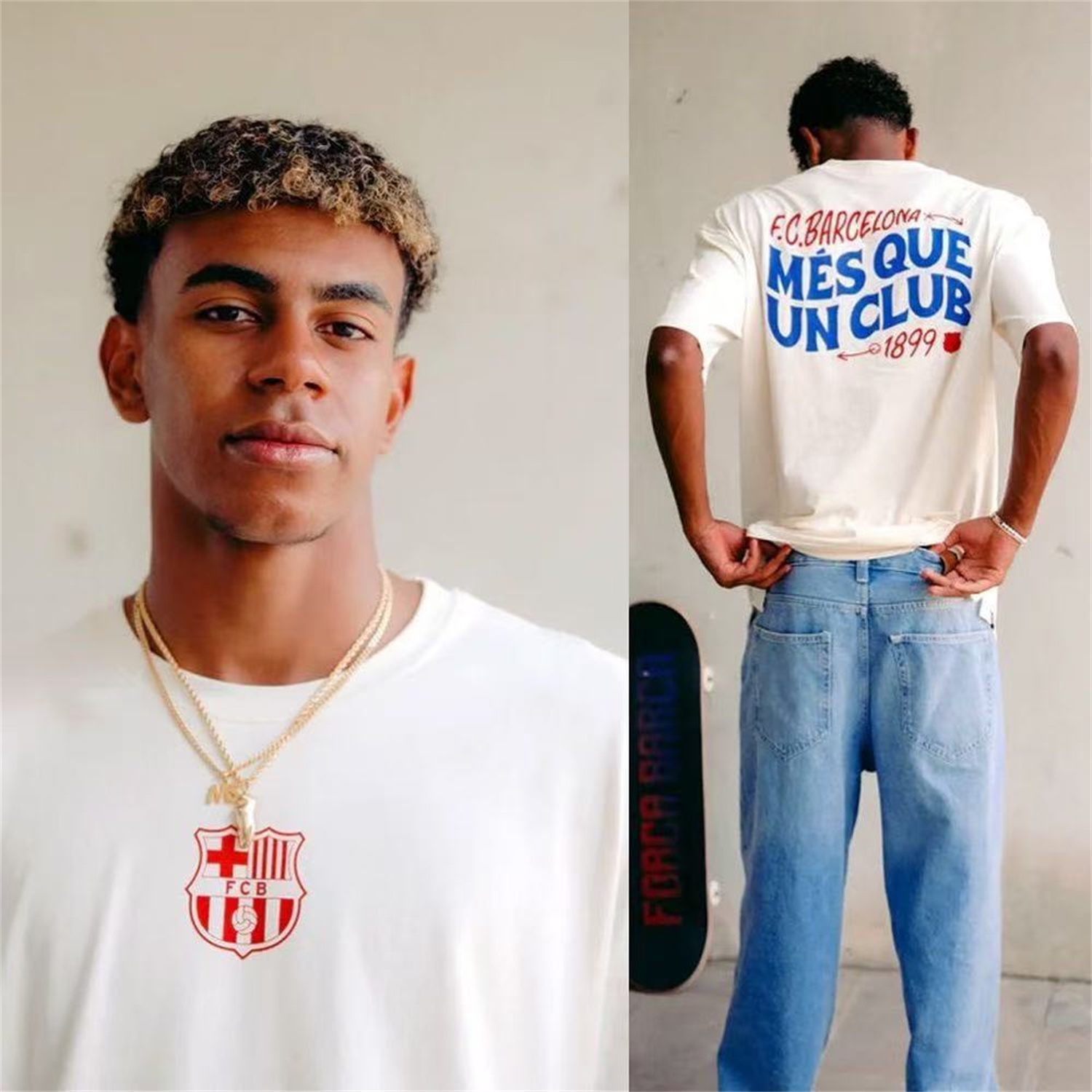 AlphaJersey-Barcelona Més Que Un Club Skateboard Aesthetics T-shirt【White】