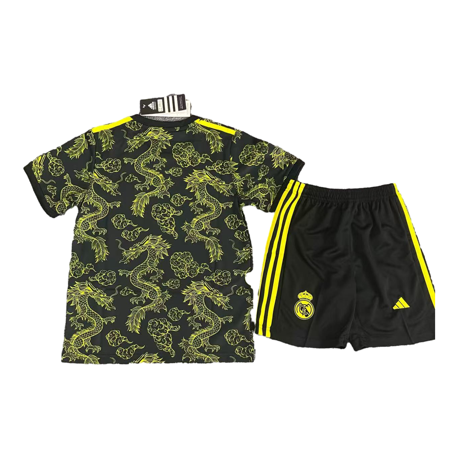 AlphaJersey-Real Madrid 25-26 Yellow Dragon Yellow Logo Black Special Kids Kit