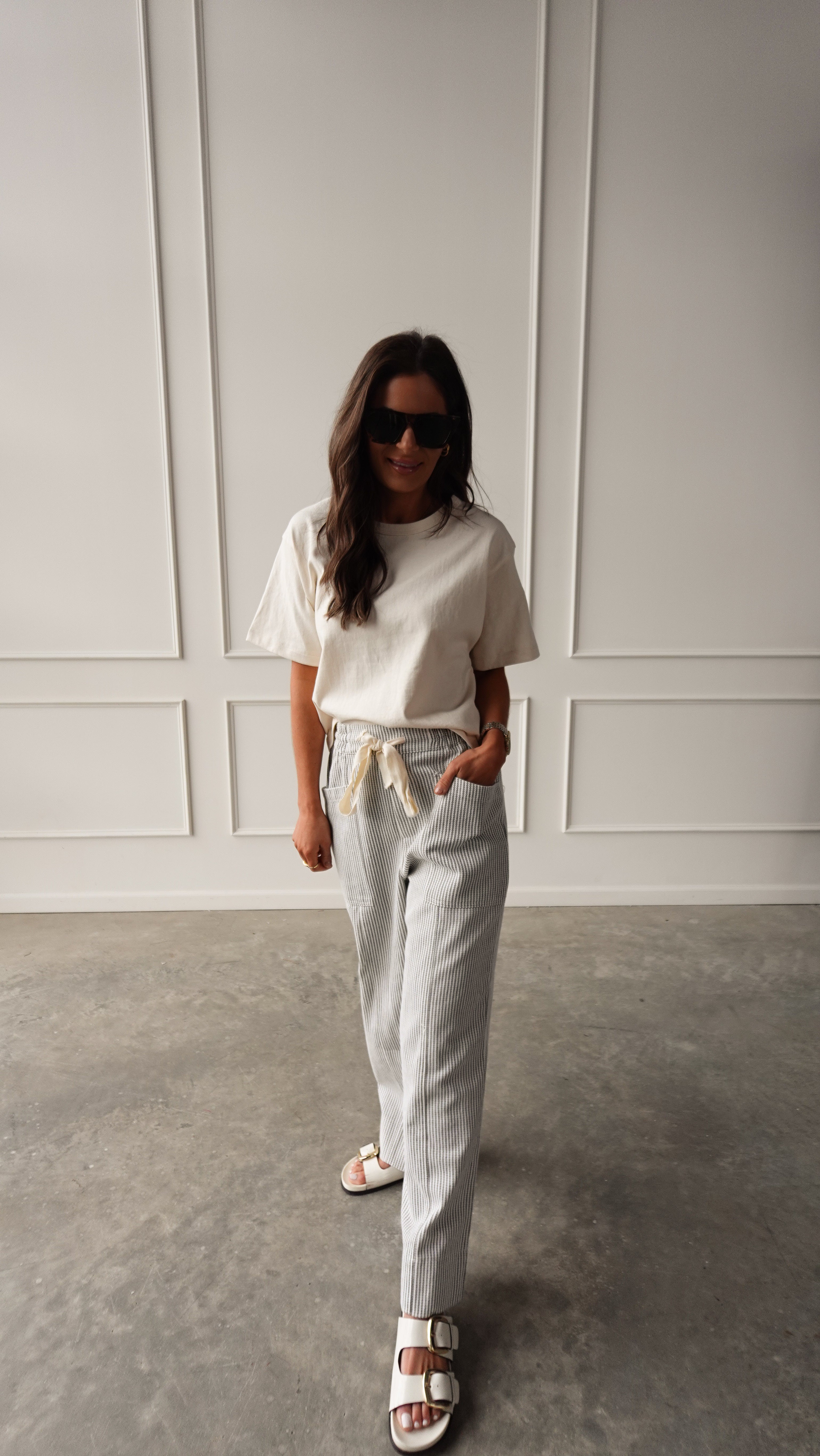 Gray Striped Drawstring Pant | Elegant Women's Fashion by coolavocek