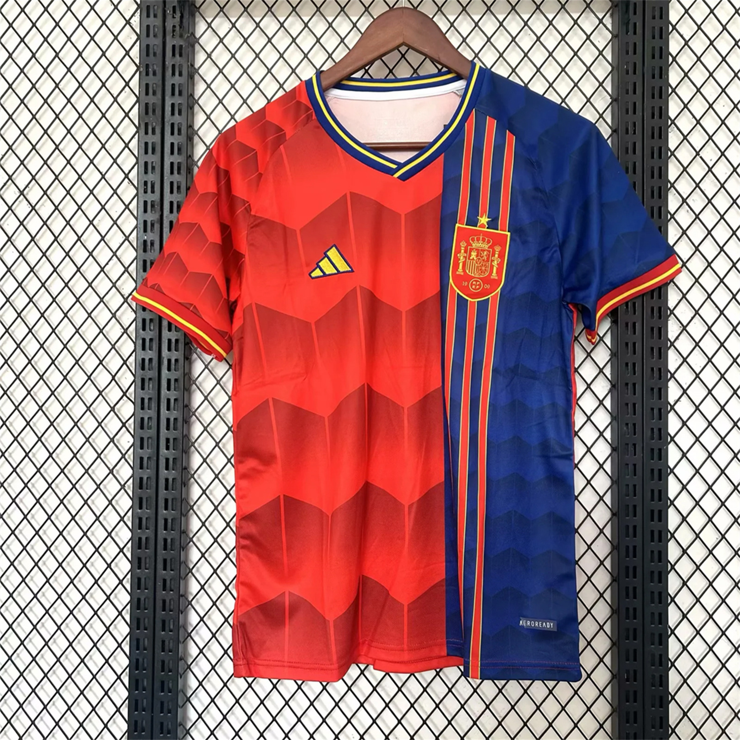 AlphaJersey-Spain 25-26 Red and Blue Throwback Style Jersey - Fans Version