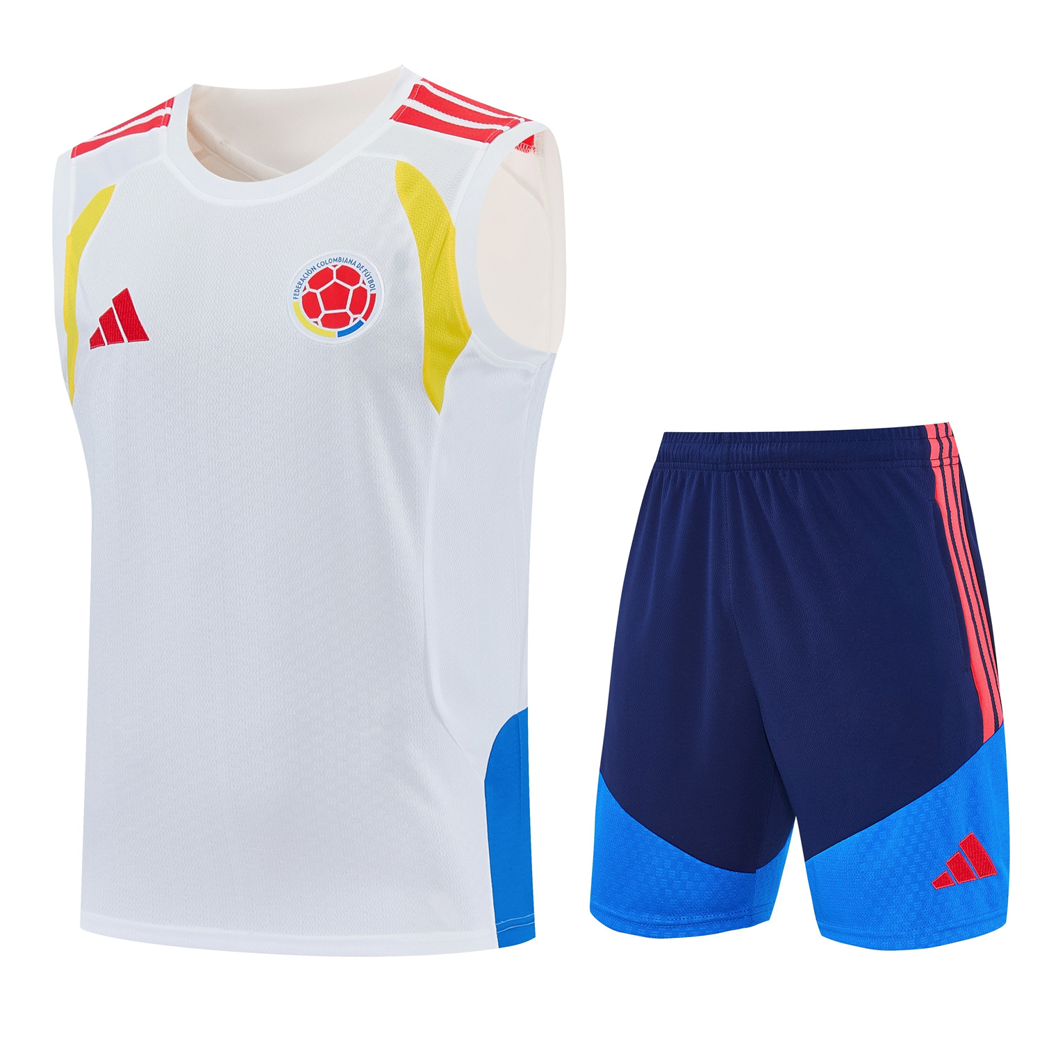 AlphaJersey-Colombia 2026 Vest Training Set - White Vest and Blue Shorts