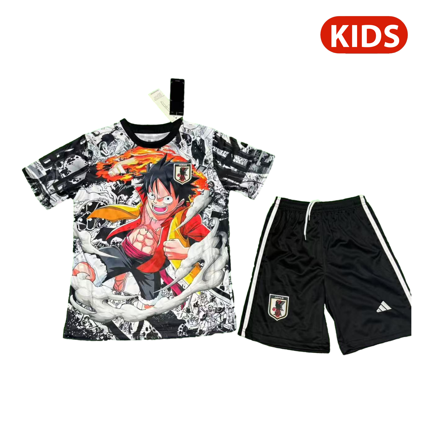 AlphaJersey-Japan 25-26 Luffy Flame Fist White And Black Special Kids Kit