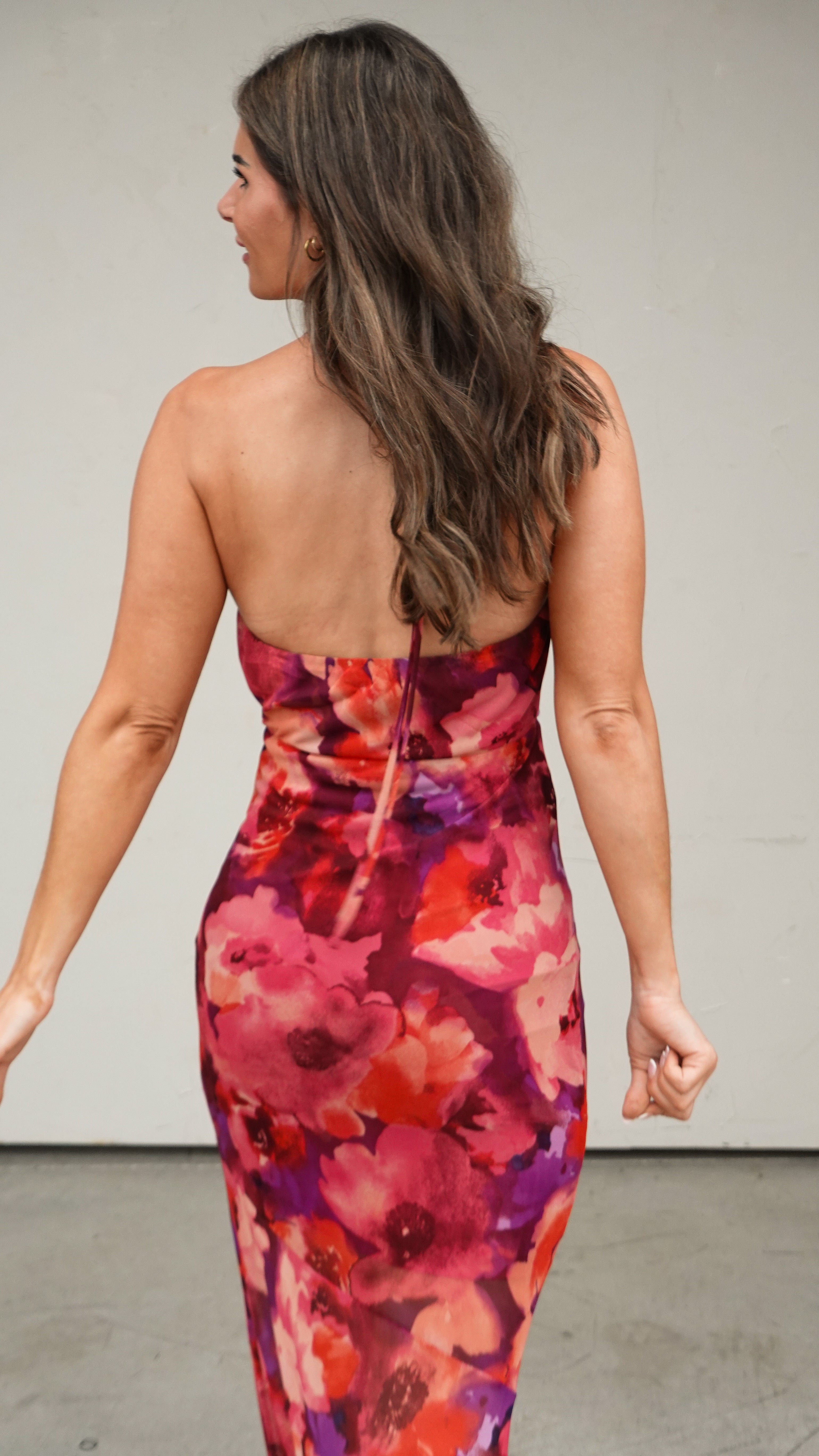 Floral Mesh Halter Maxi Dress | Elegant Women's Fashion by coolavocek