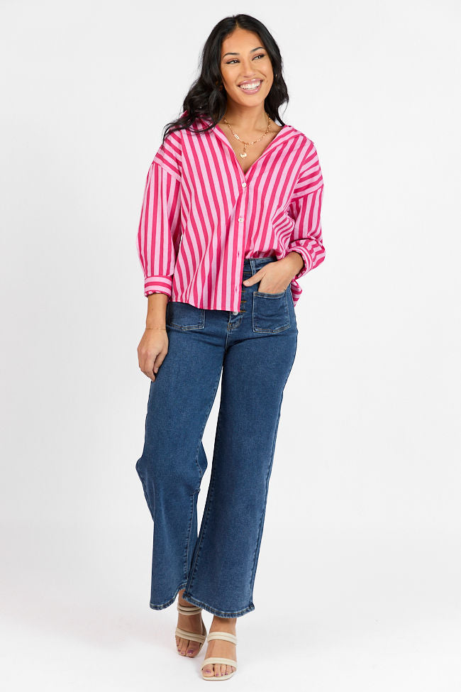 Drew Pink Striped Button Down Top | Elegant Women's Fashion by coolavocek