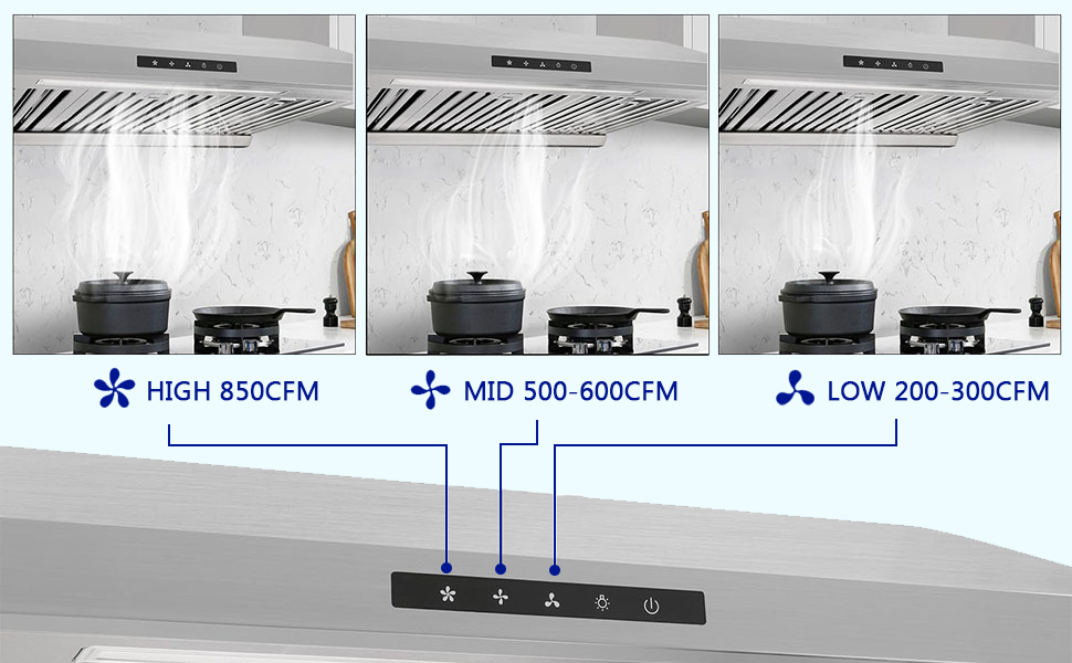 3 level speed range hoods