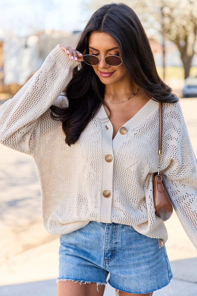 Botanic Bliss Beige Crochet Cardigan | Elegant Women's Fashion by coolavocek