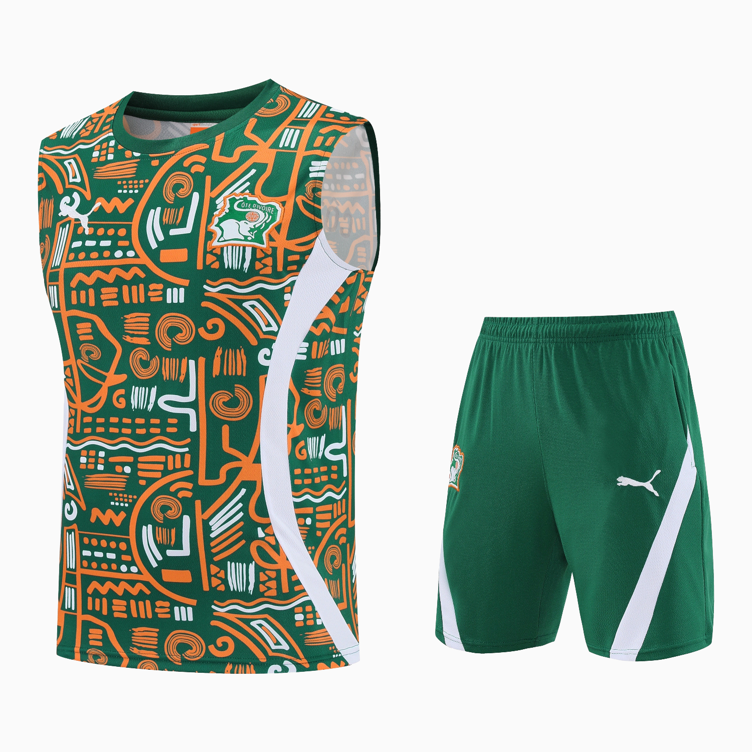 AlphaJersey-Ivory Coast 2026 Vest Training Set - Green Vest and Shorts