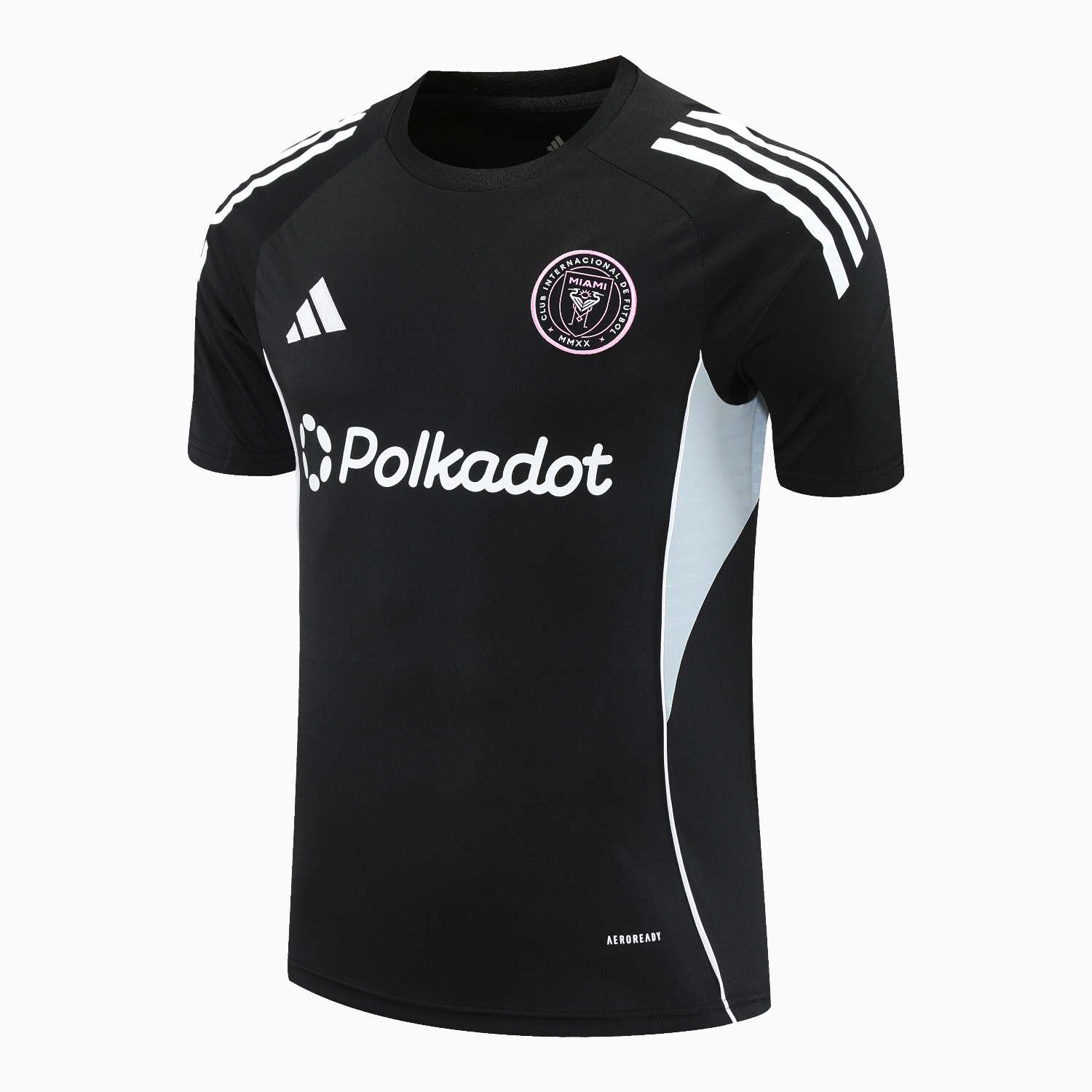AlphaJersey-INT M.A.M 25-26 Short-Sleeve Training Set - Light Grey Stripes Black Top & Black Shorts