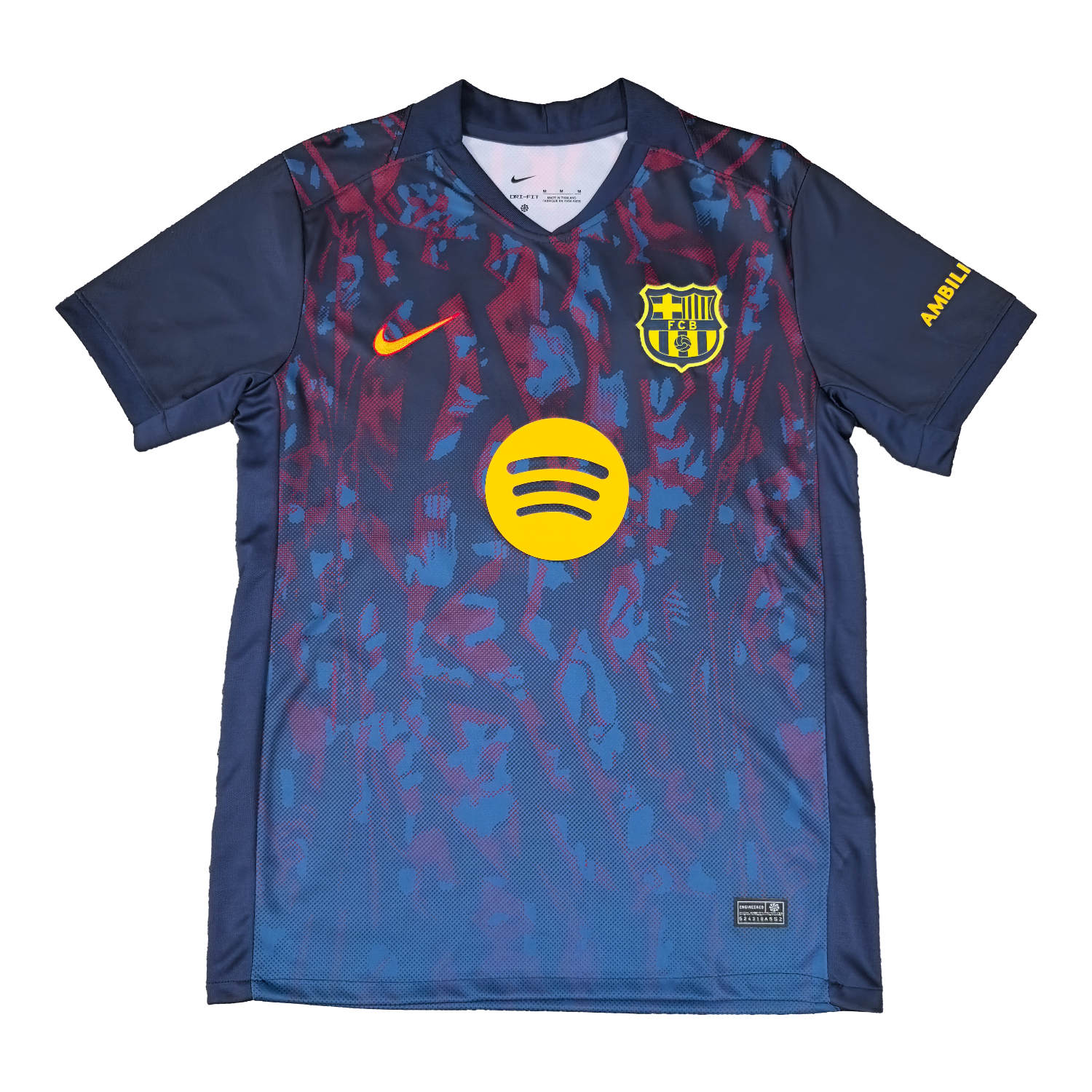 AlphaJersey-Barcelona 25-26 Deep Blue Training Jersey with Red and Blue Tree Pattern - Fans Version