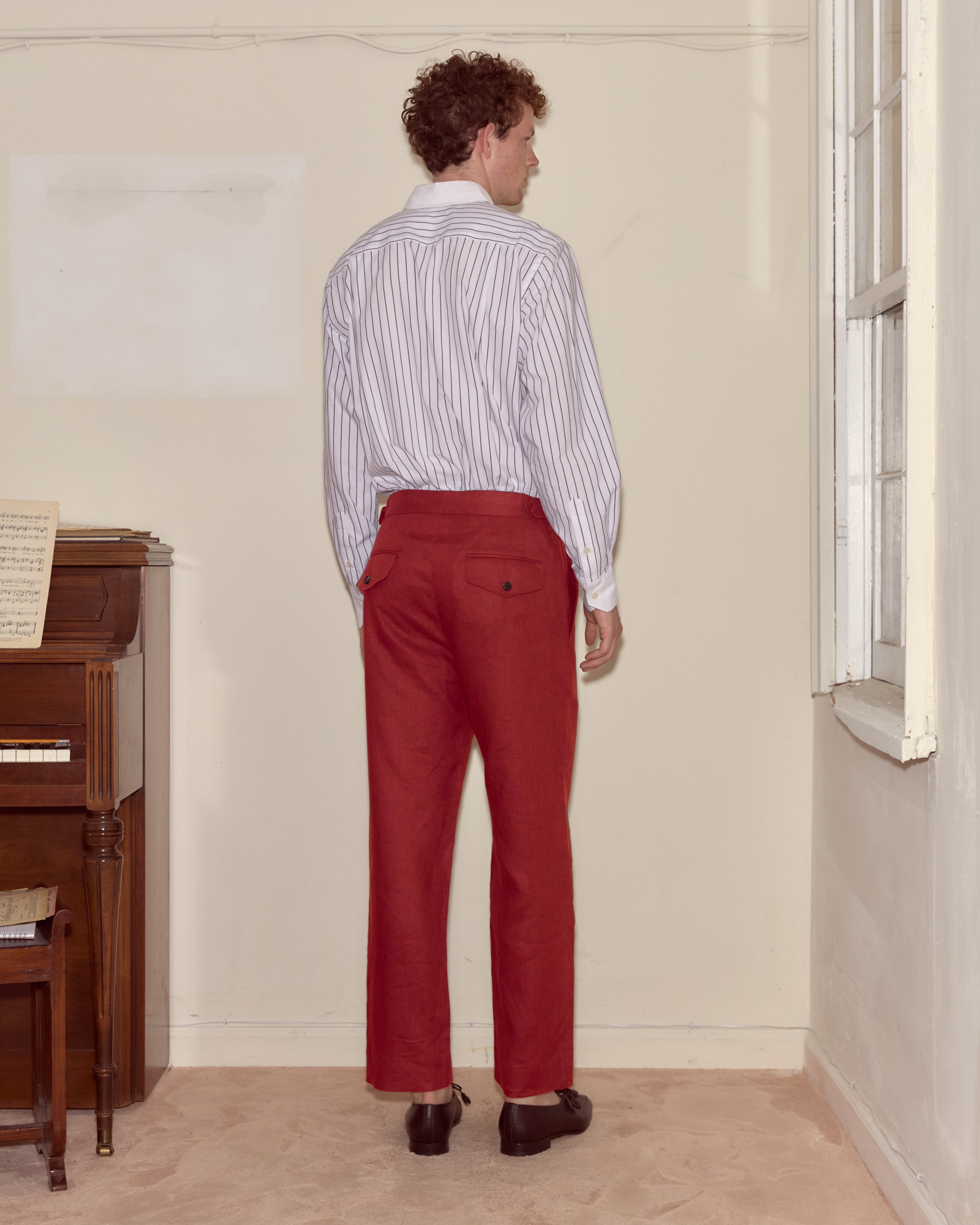 Lightweight Linen Side-Buckle Trousers - Red | Modern Menswear by yycbvcnbmmnbm