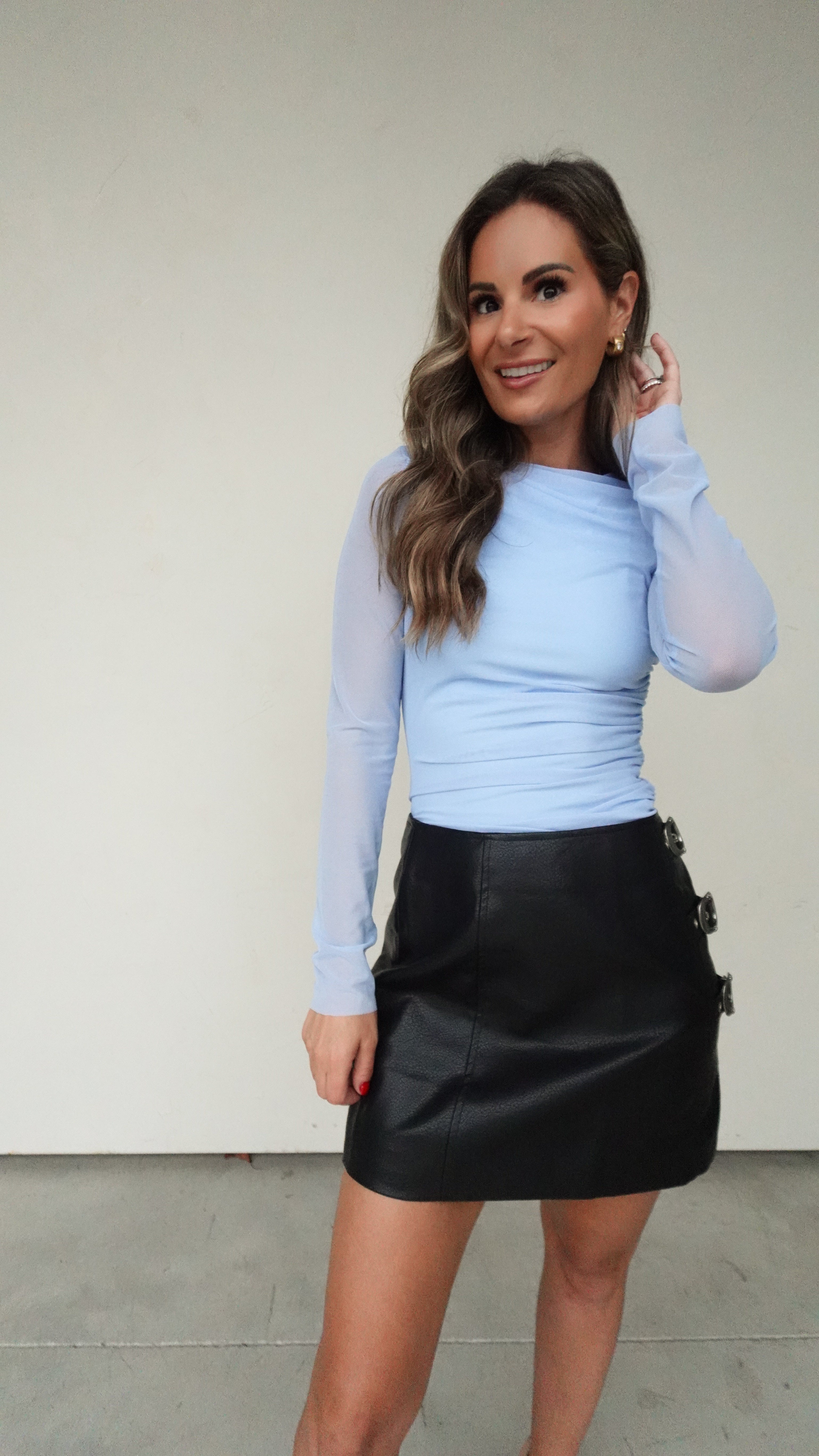 Blue Mesh Ruched Long Sleeve Top | Elegant Women's Fashion by coolavocek