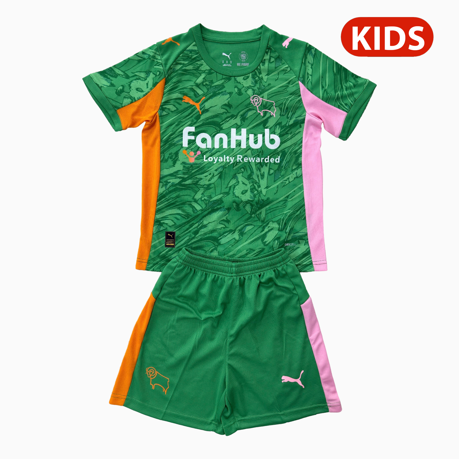 AlphaJersey-Derby County 25-26 Green Goalkeeper Kids Kit