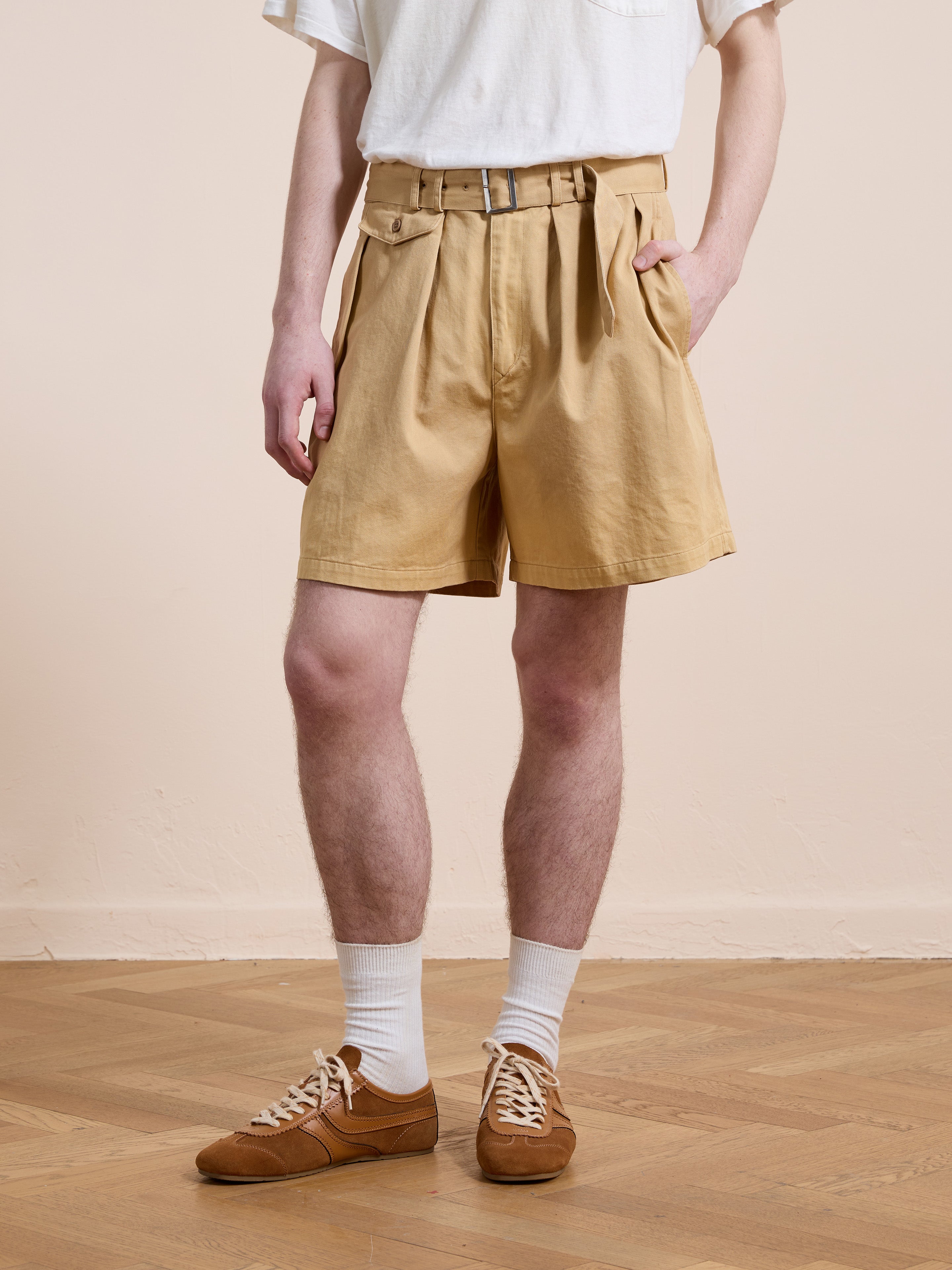 Belted Twill Pleated Shorts | Modern Menswear by yycbvcnbmmnbm