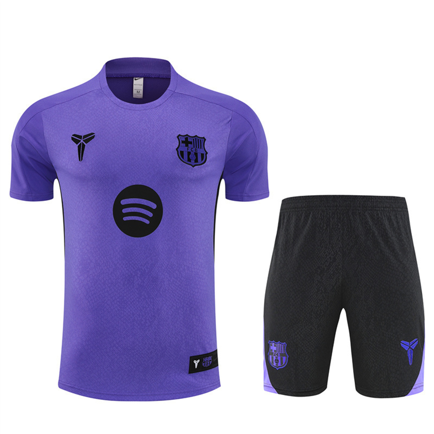 AlphaJersey-Barcelona 25-26 X KB Kids Short-Sleeve Training Set - Purple Top & Black Shorts