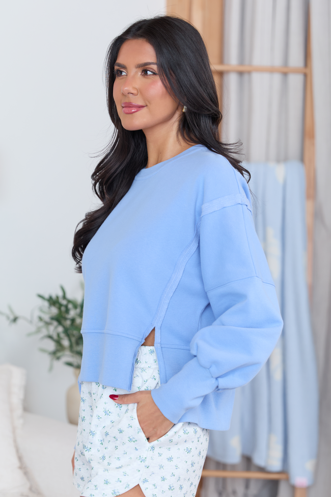 Payton Blue Cropped Crewneck Top SALE | Elegant Women's Fashion by coolavocek