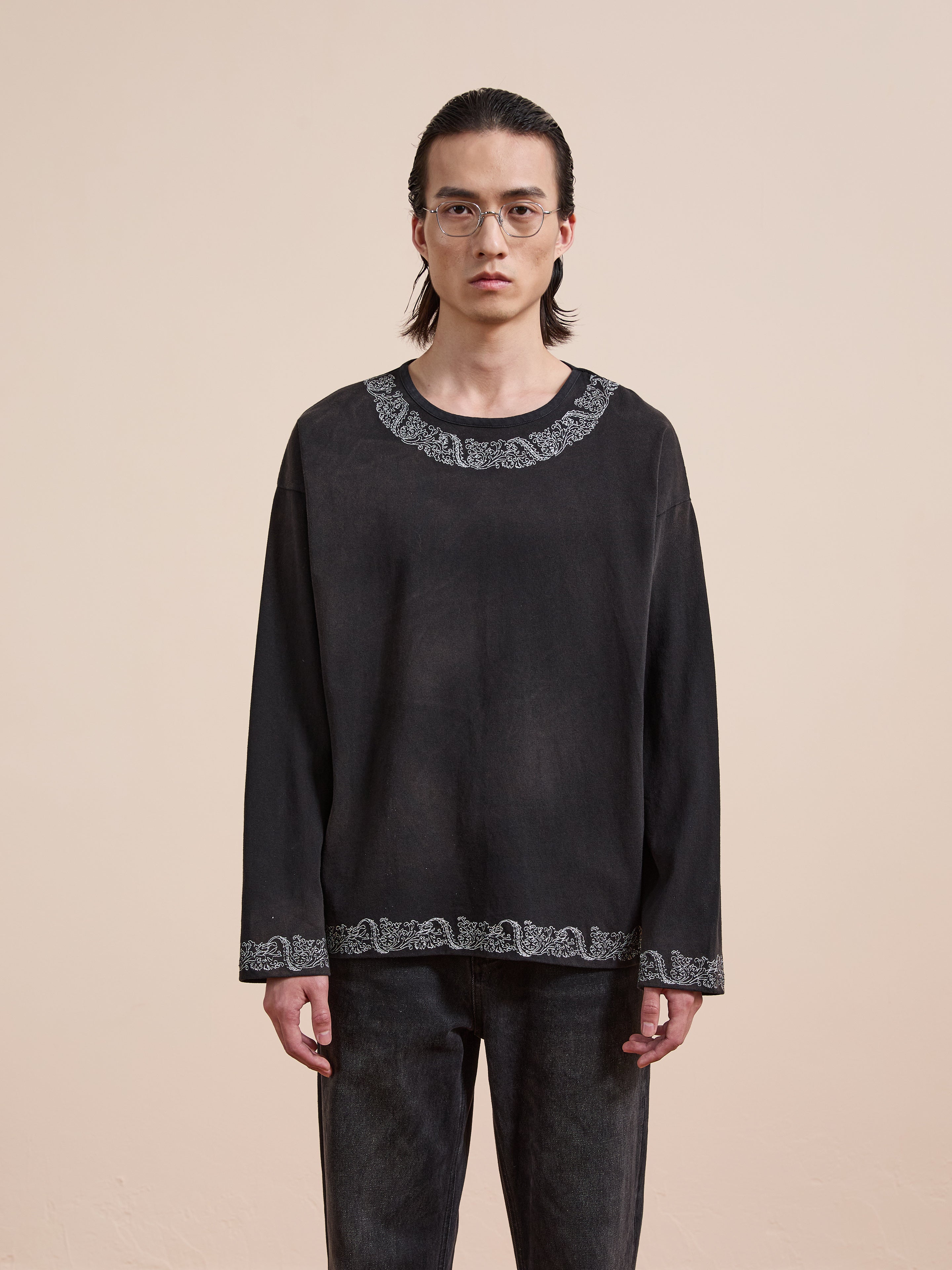 Metallic Long Sleeve Embroidered Tee | Modern Menswear by yycbvcnbmmnbm