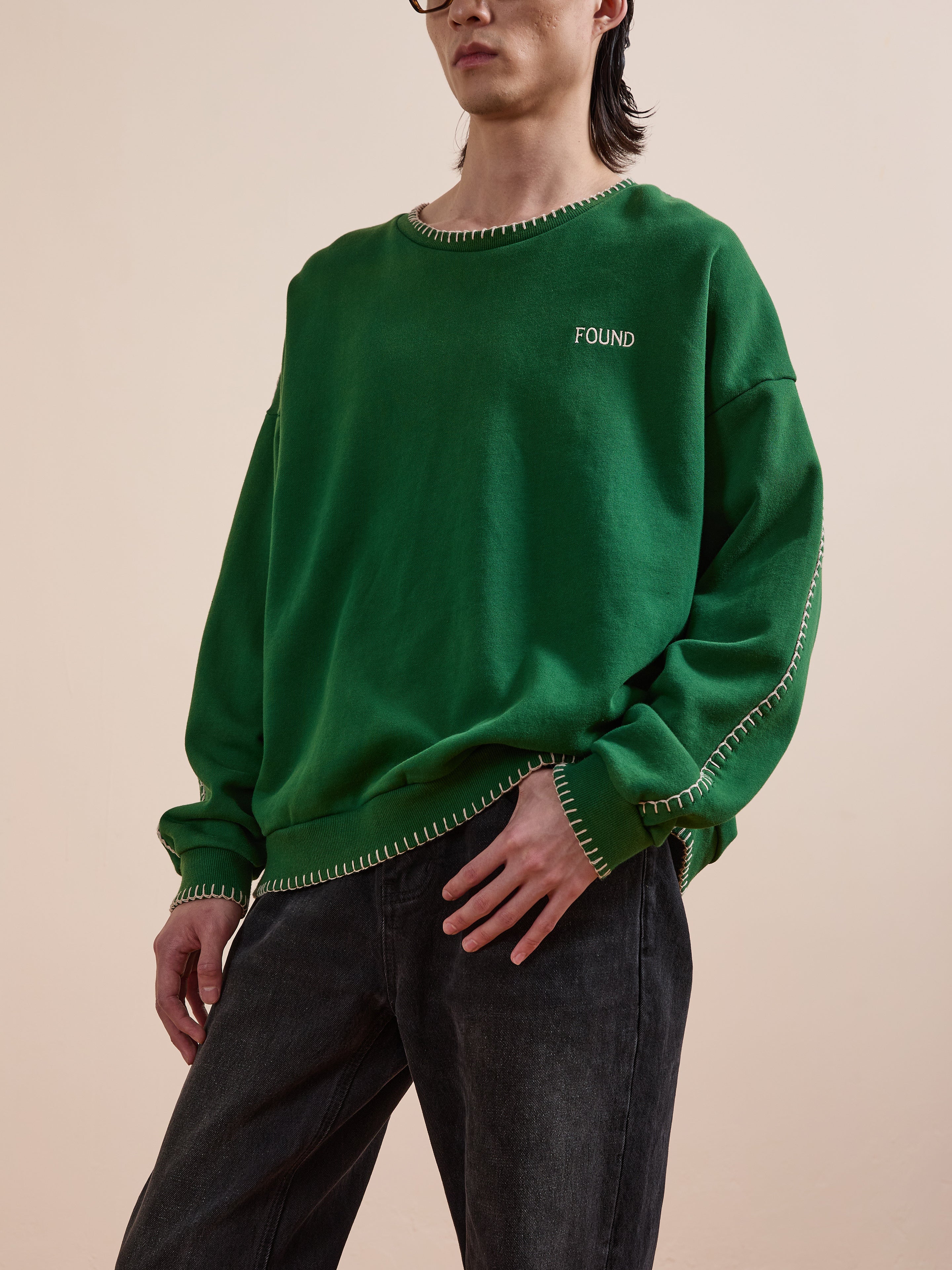Stitched Border Distressed Crewneck | Modern Menswear by yycbvcnbmmnbm