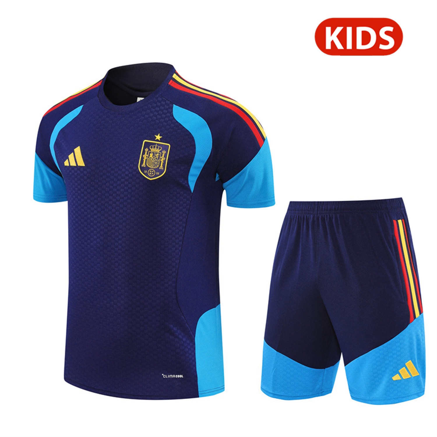 AlphaJersey-Spain 2026 Kids Short-Sleeve Training Set - Royal Blue Top & Shorts