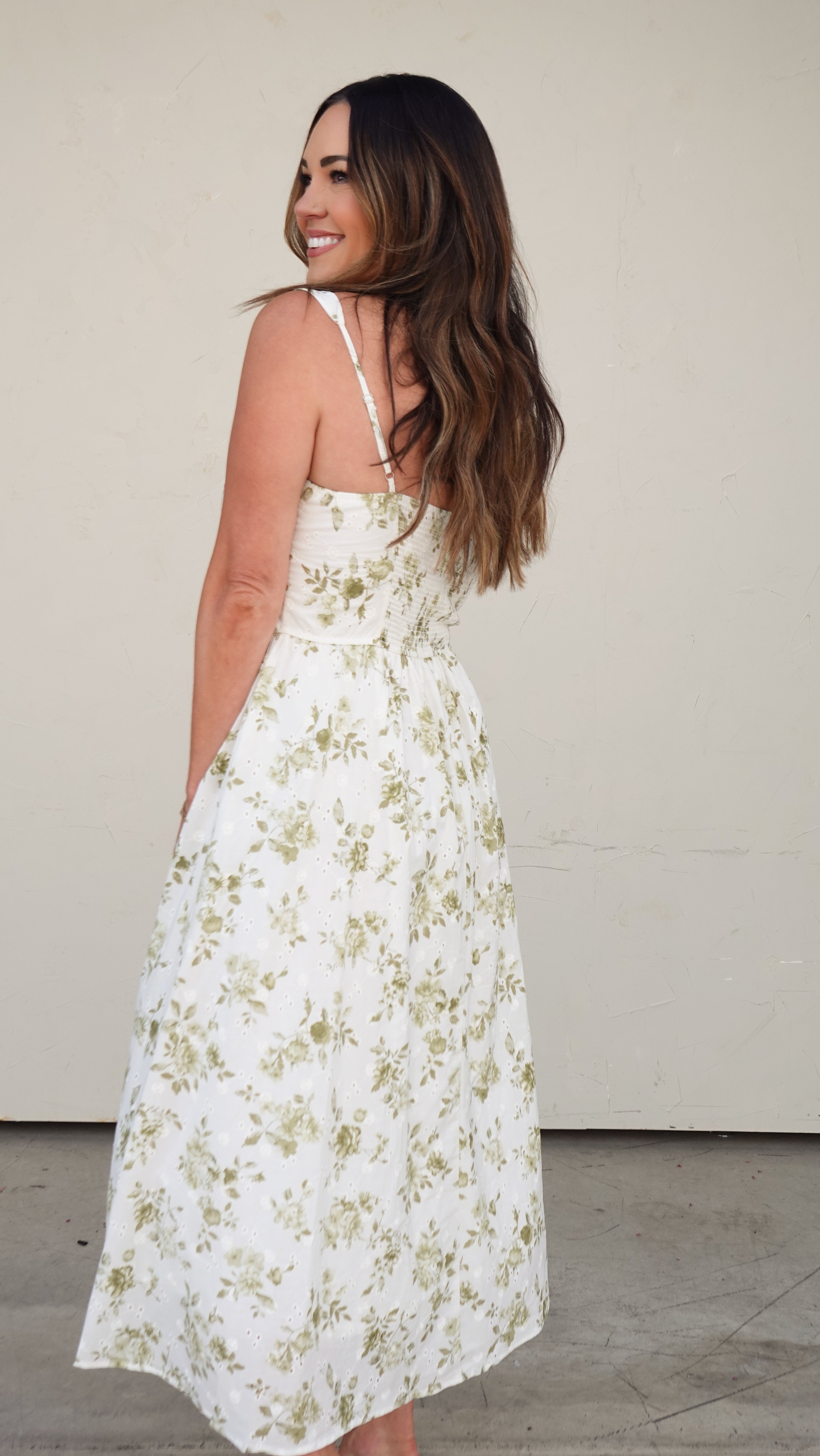 Green Floral Eyelet Midi Dress | Elegant Women's Fashion by coolavocek