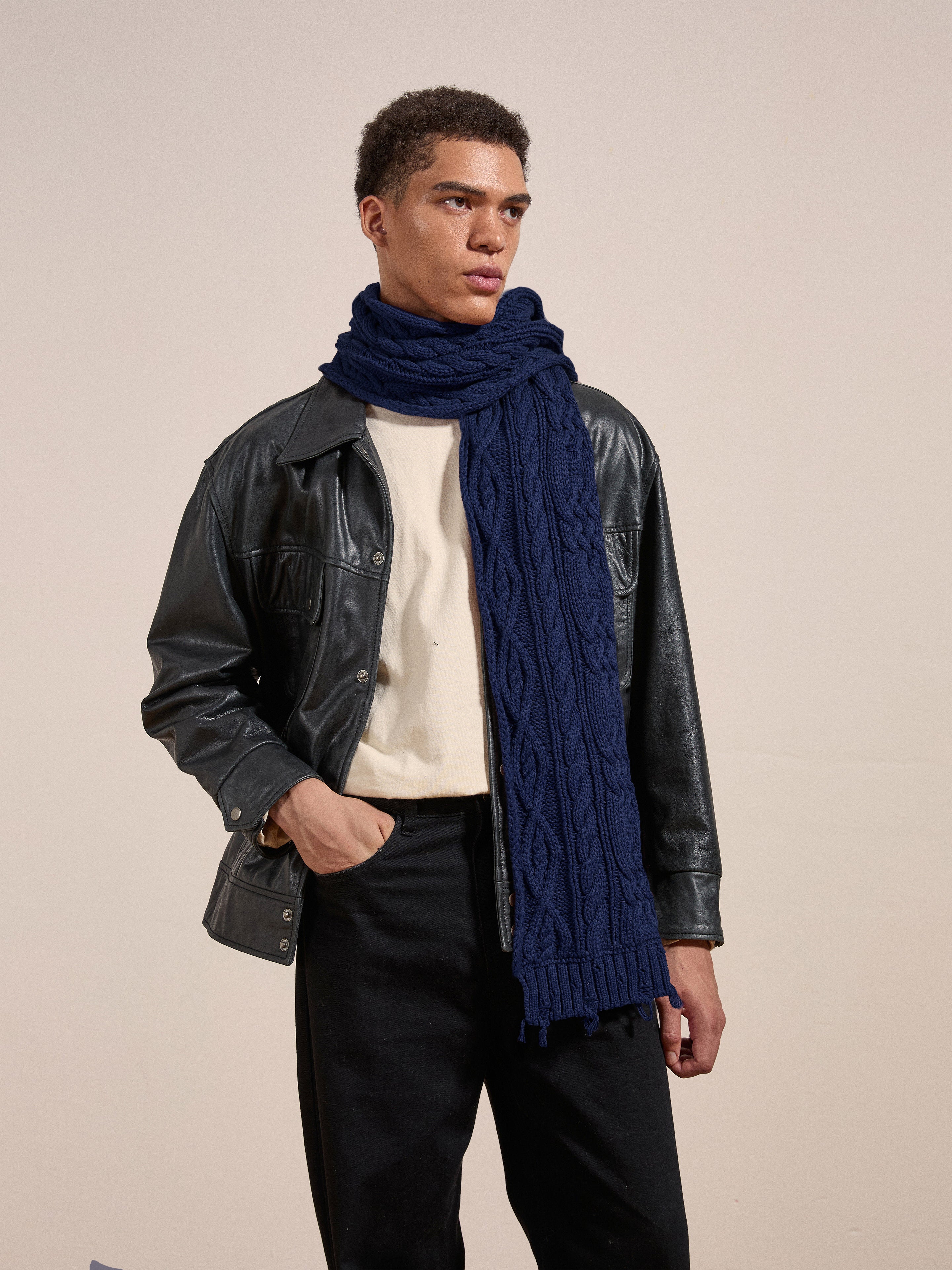 Navy Distressed Cable Knit Scarf | Modern Menswear by yycbvcnbmmnbm