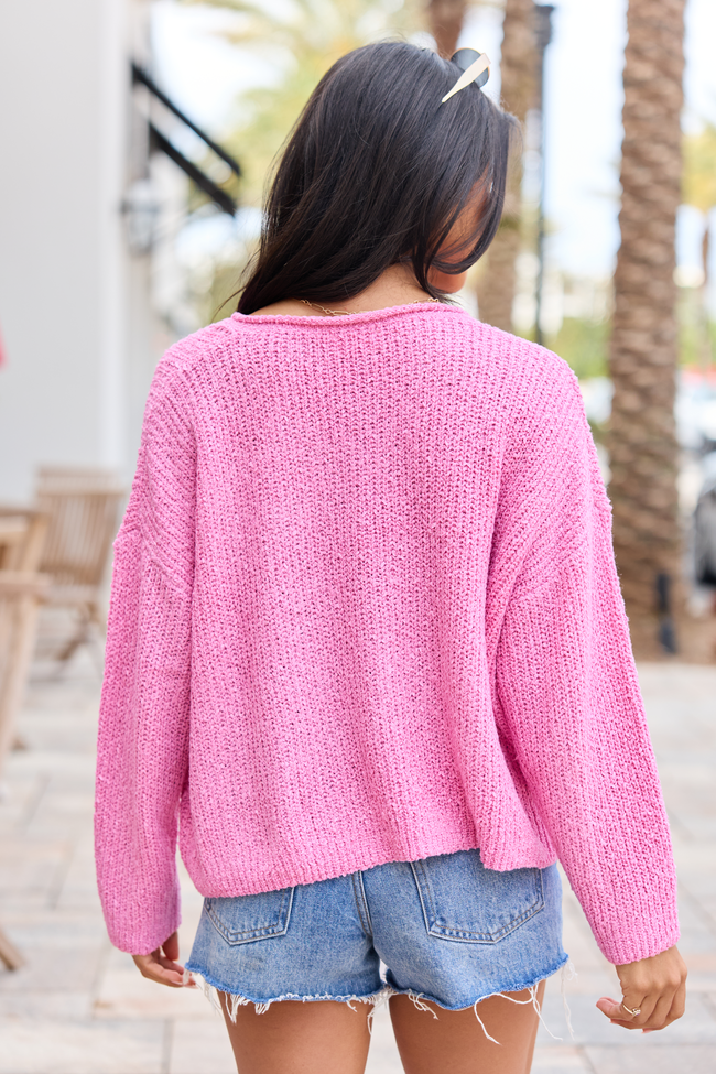 Mckenzie Pink Open Knit V-Neck Sweater | Elegant Women's Fashion by coolavocek