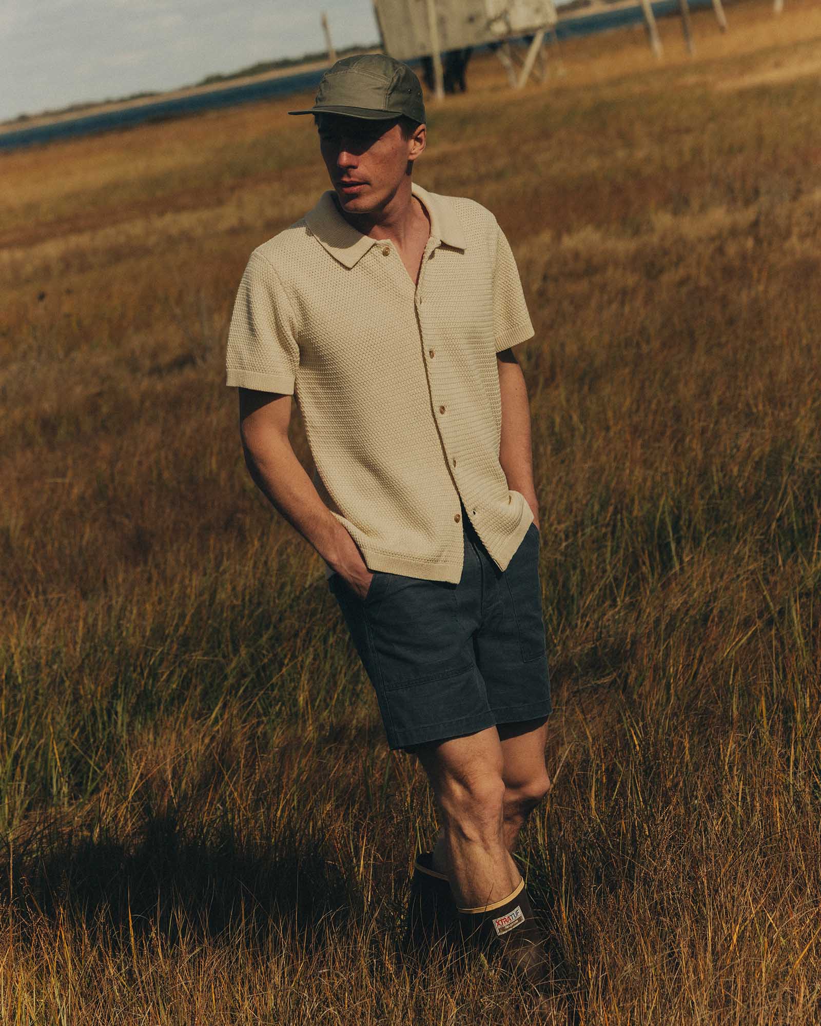 The Button Down Polo in Heather Oat Crochet | Modern Menswear by yycbvcnbmmnbm