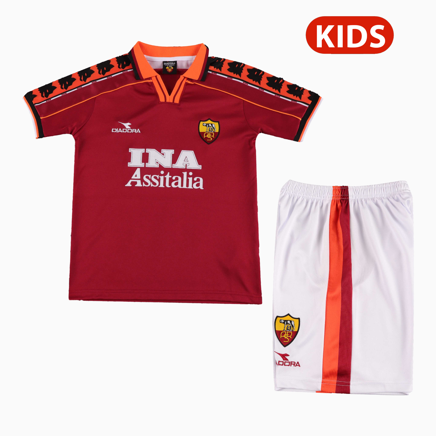 AlphaJersey-Retro Roma 1998-99 Home Kids Kit