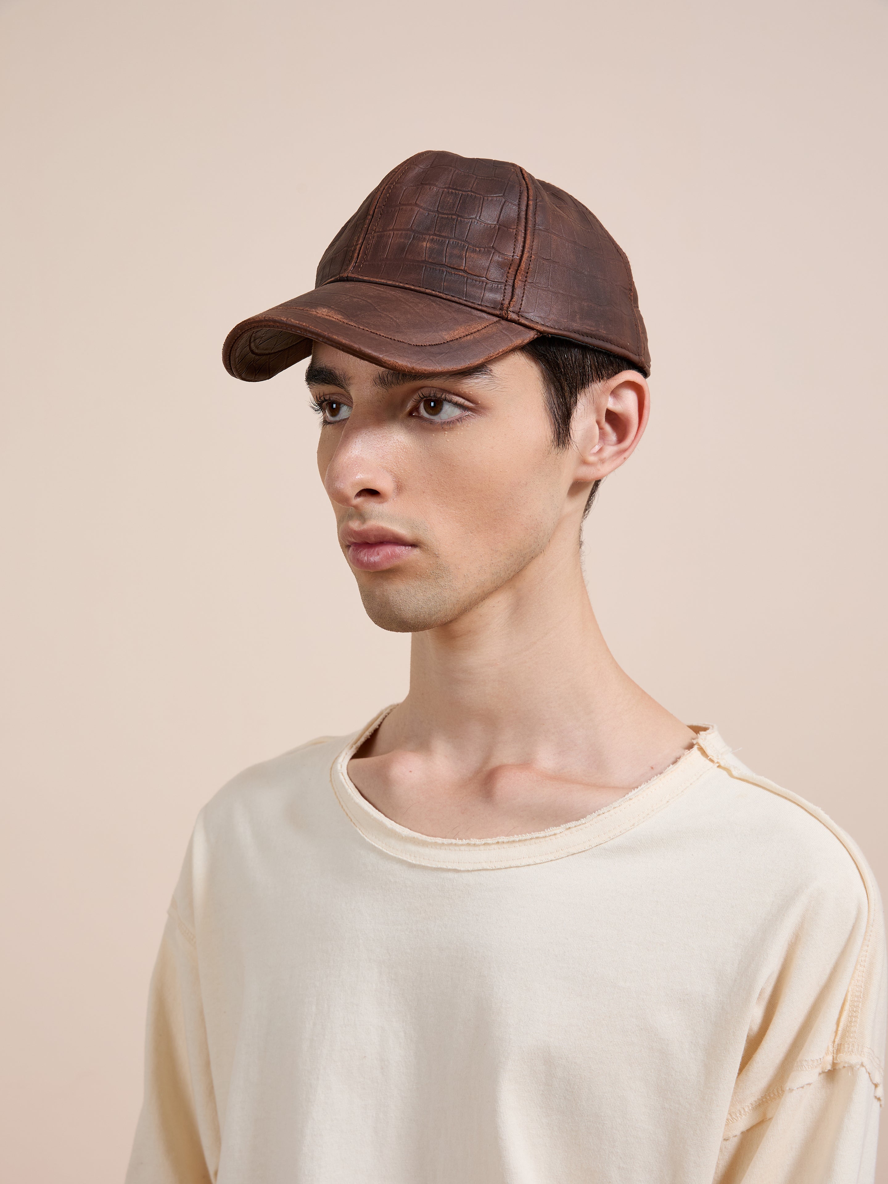 Croc Embossed Distressed Leather Cap | Modern Menswear by yycbvcnbmmnbm
