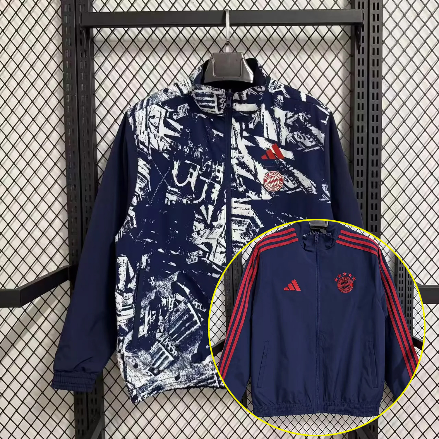 AlphaJersey-Bayern Munich 25-26 Double Sided Reversible Windbreaker - Deep Blue & White Blue