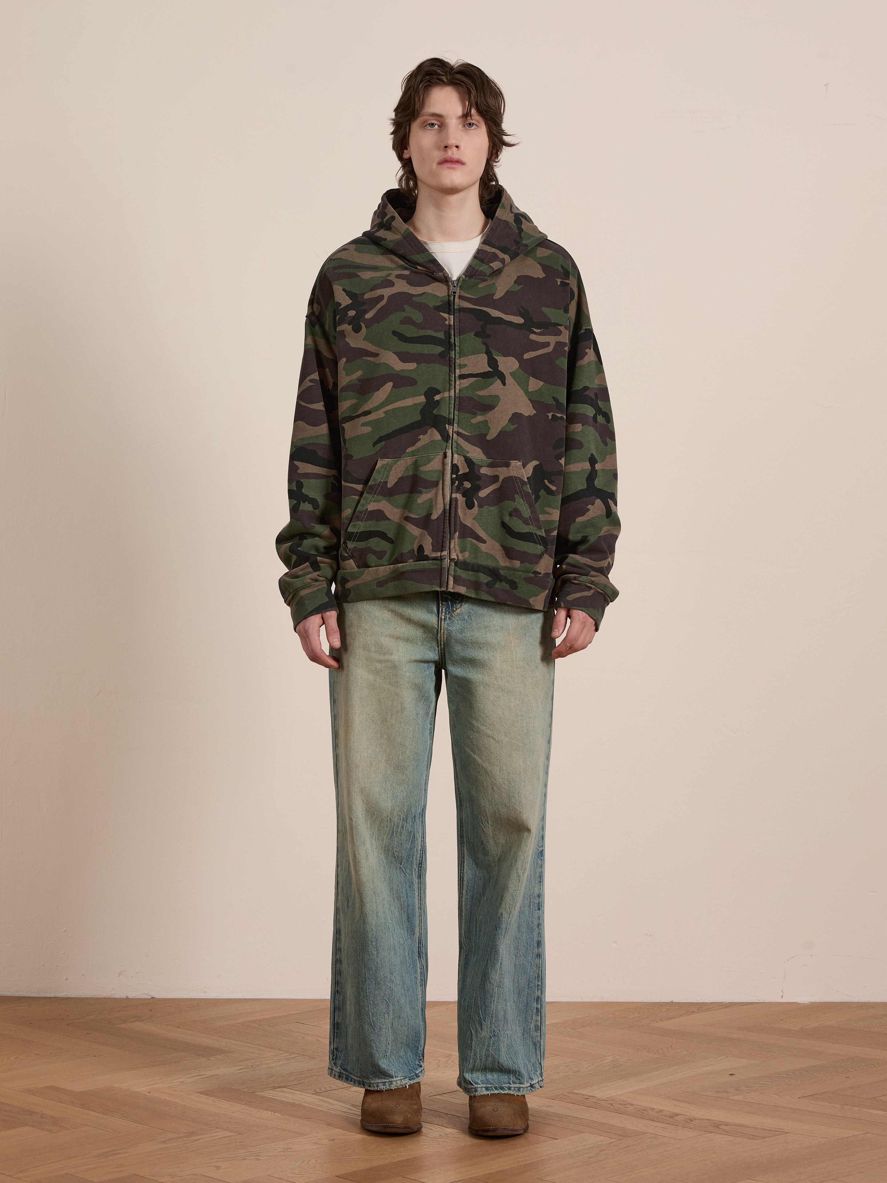 Washed Camouflage Zip Hoodie | Modern Menswear by yycbvcnbmmnbm