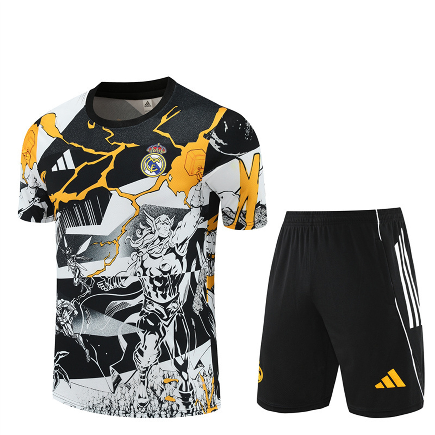 AlphaJersey-Real Madrid 25-26 Thunder Comics Short-Sleeve Training Set - Comic Pattern Top & Shorts