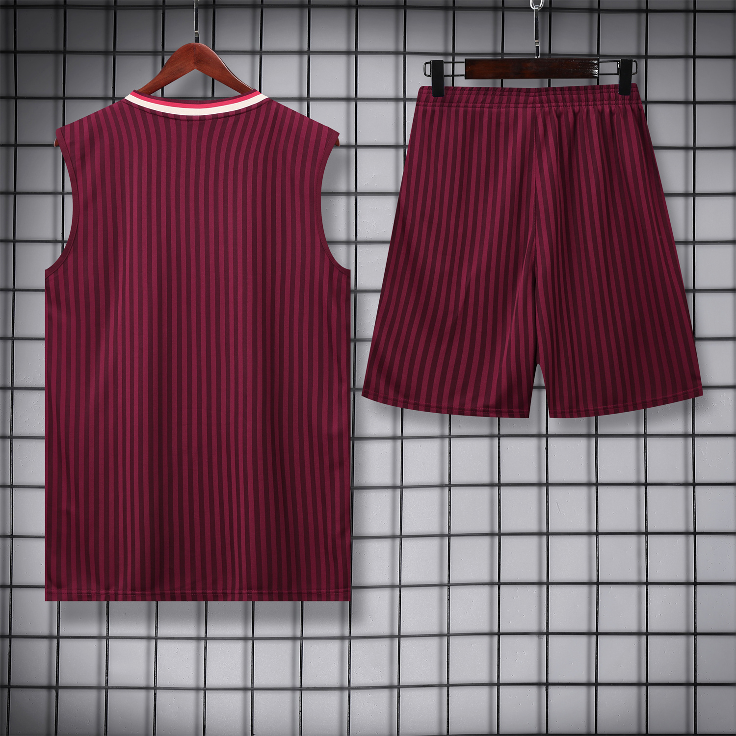 AlphaJersey-Bayern Munich 25-26 Vest Training Set - Wine Red Lines Vest & Wine Red Lines Shorts
