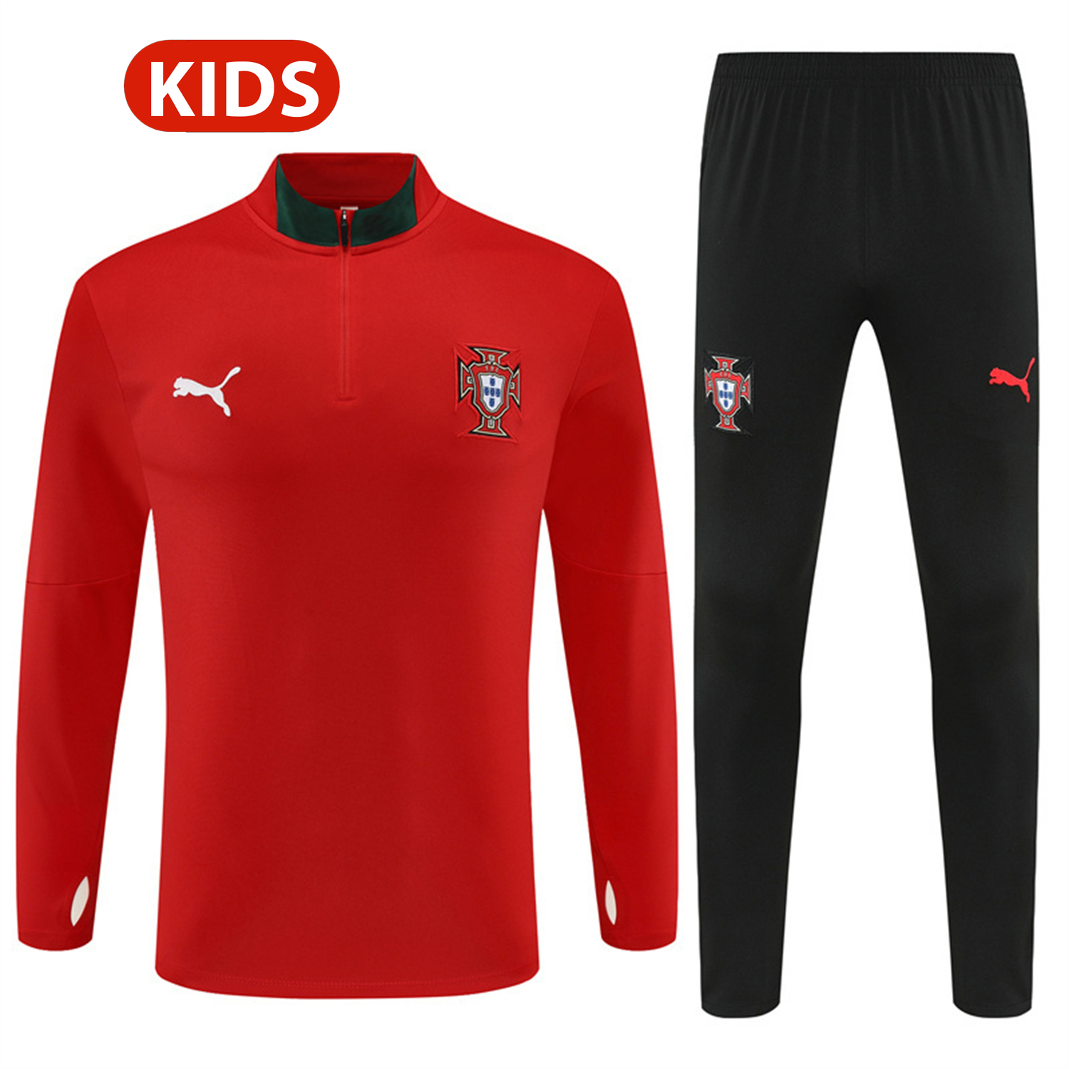 AlphaJersey-Portugal 25-26 Kids Long Sleeve Training Set - Red Top & Black Pants