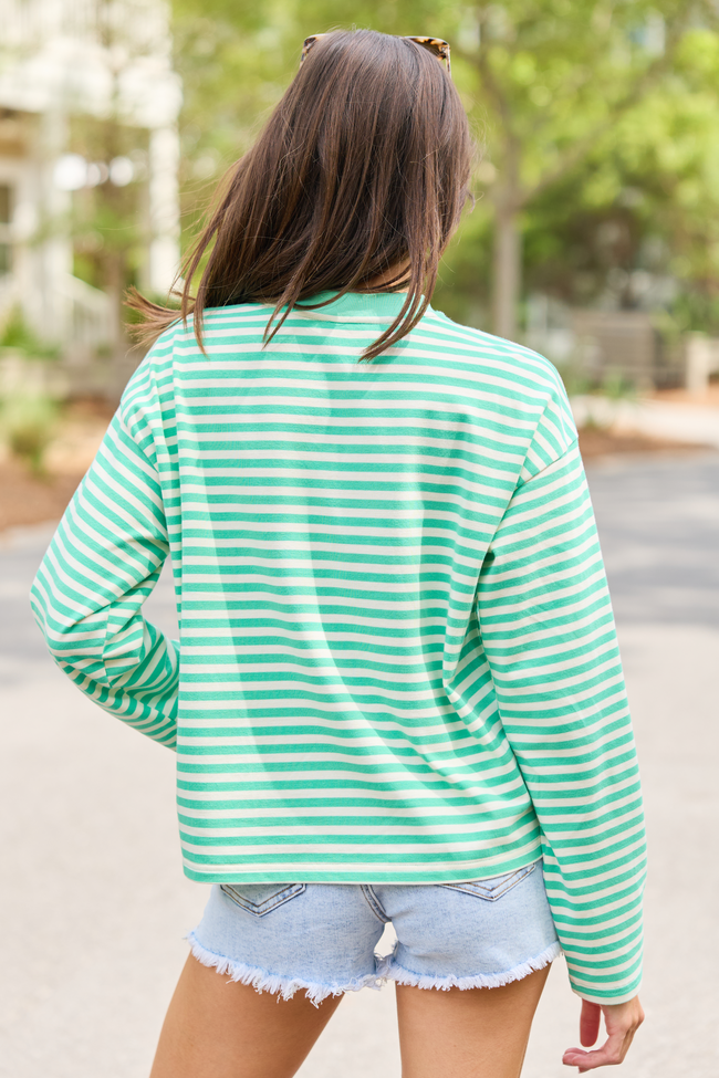 Nylah Green Striped Long Sleeve Crewneck Top | Elegant Women's Fashion by coolavocek