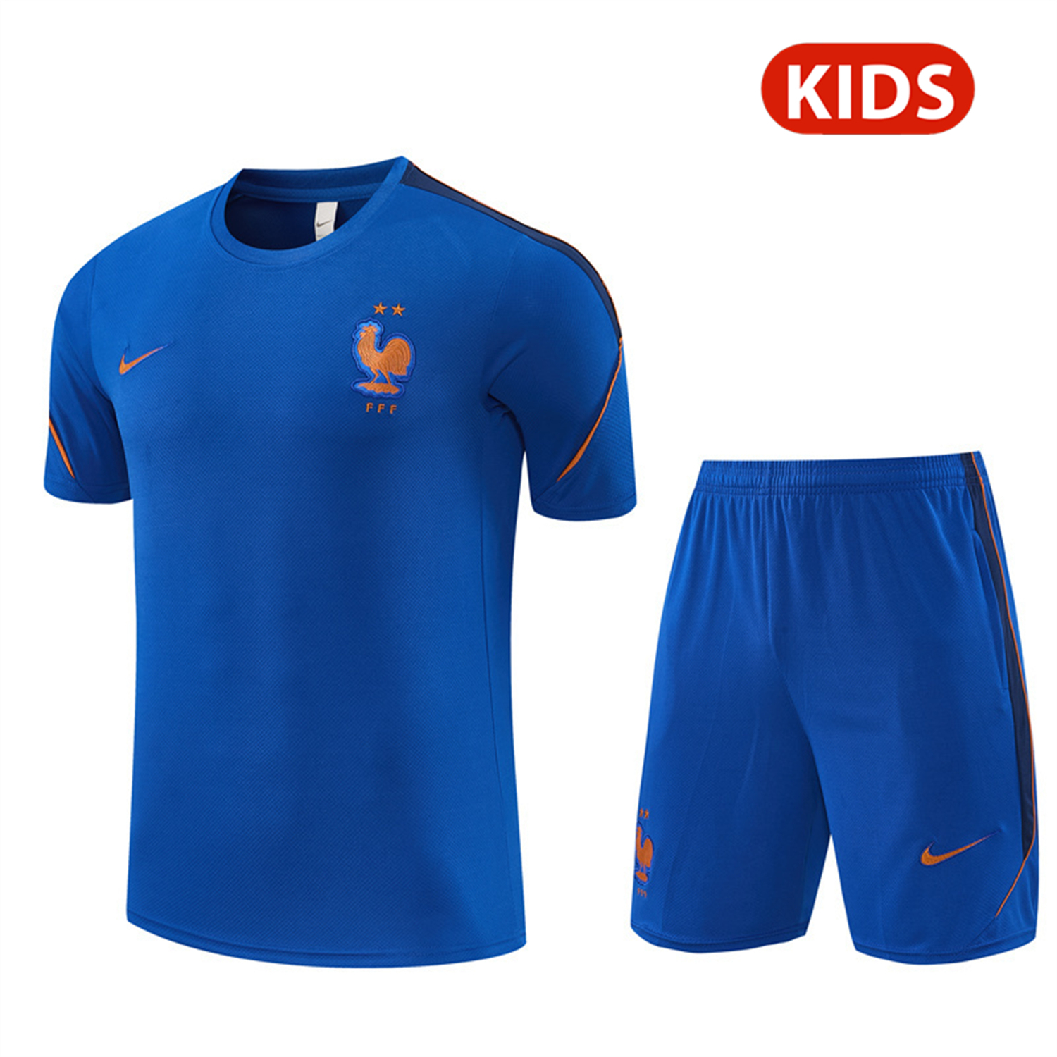 AlphaJersey-France 2026 Kids Short-Sleeve Training Set - Blue Top & Shorts