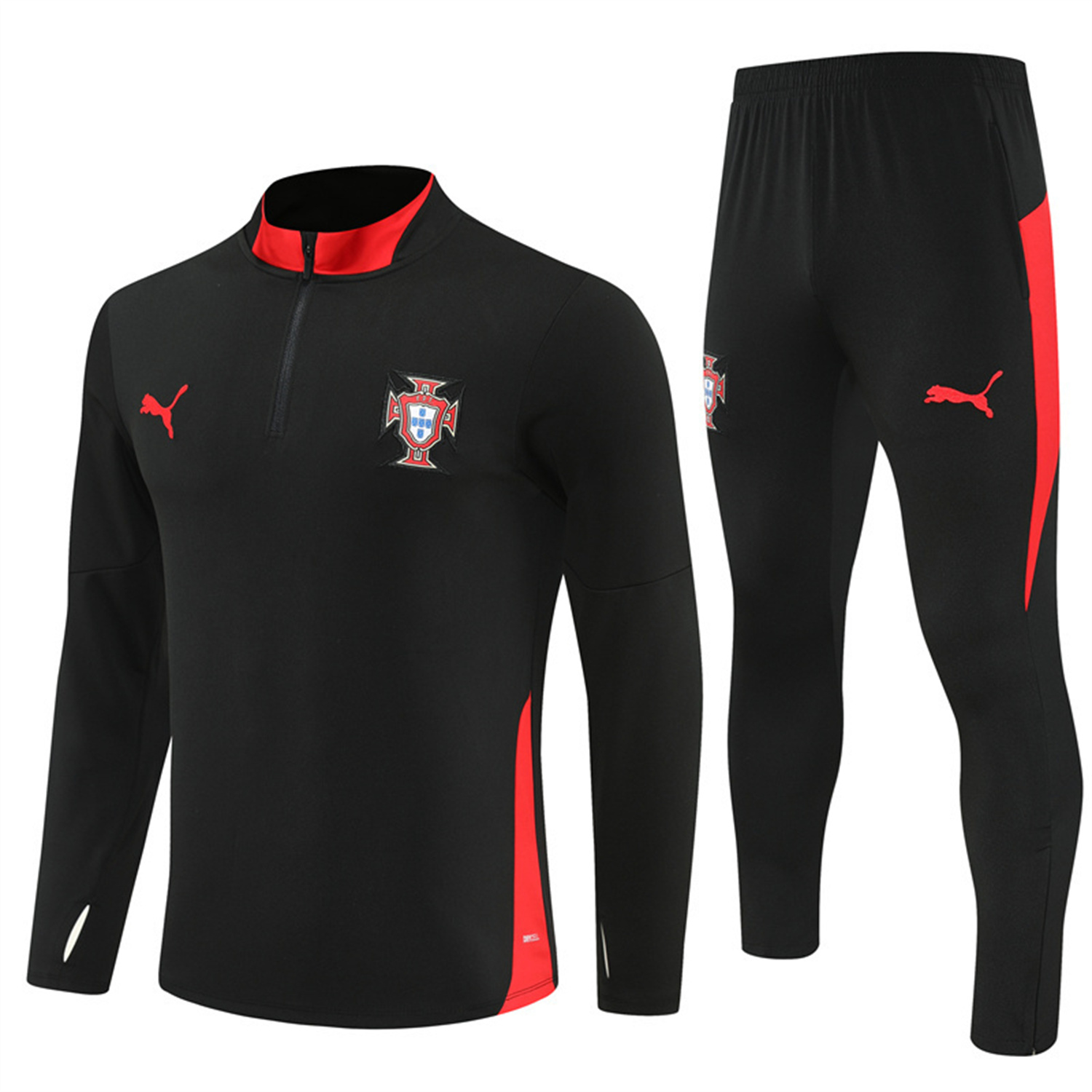 AlphaJersey-Portugal 25-26 Long Sleeve Training Set - Black Top & Black Pants