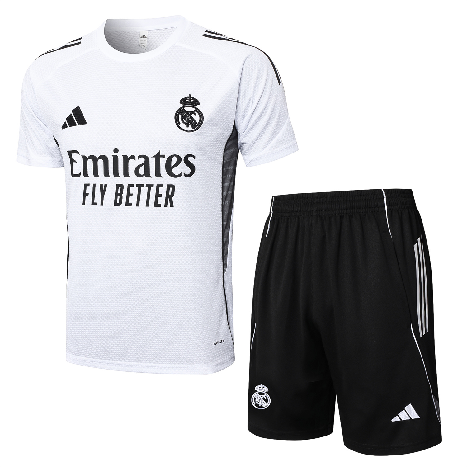 AlphaJersey-Real Madrid 25-26 Short-Sleeve Training Set - White Top and Black Shorts