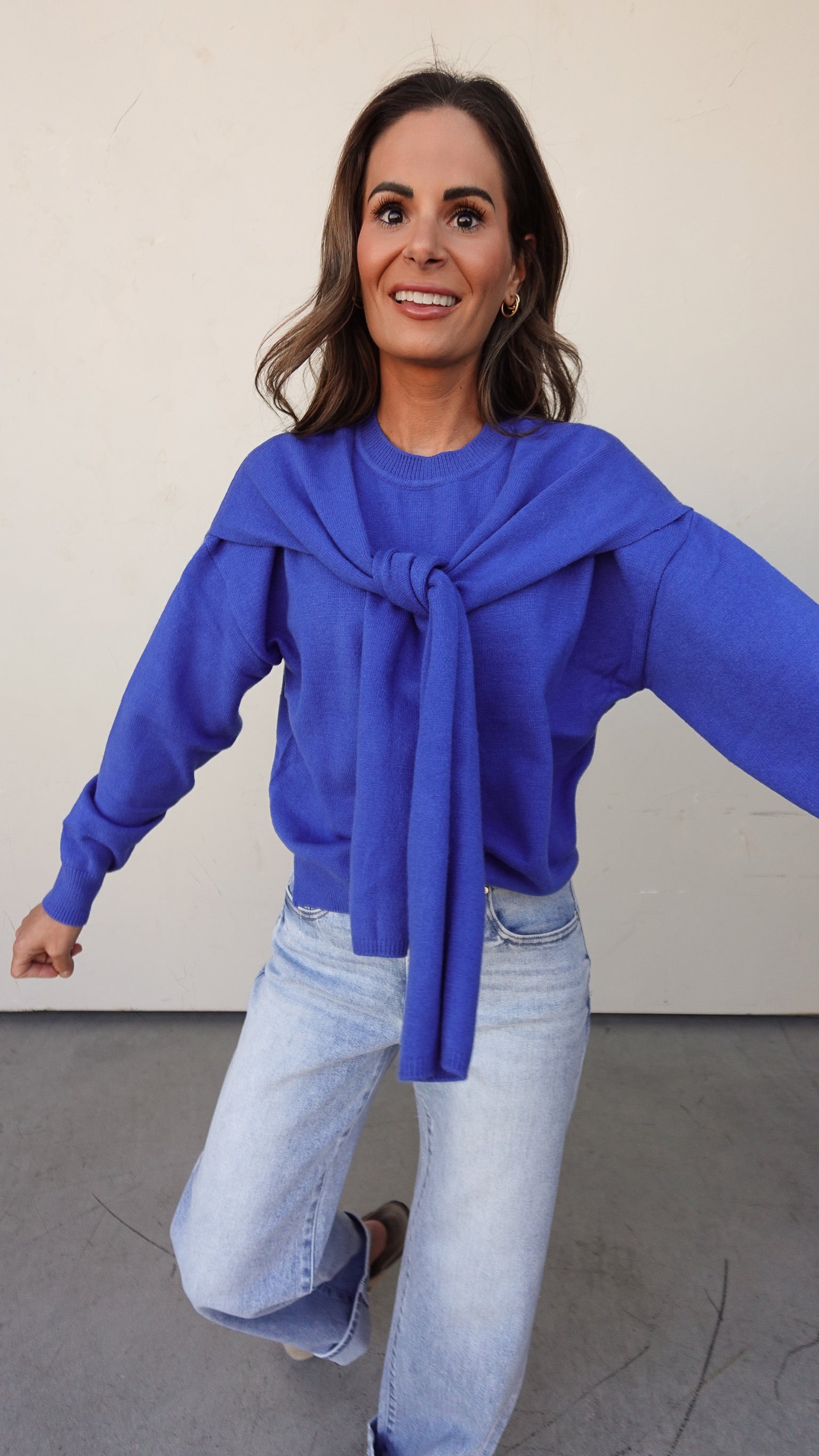 Cobalt Blue Sweater with Shoulder Draping | Elegant Women's Fashion by coolavocek
